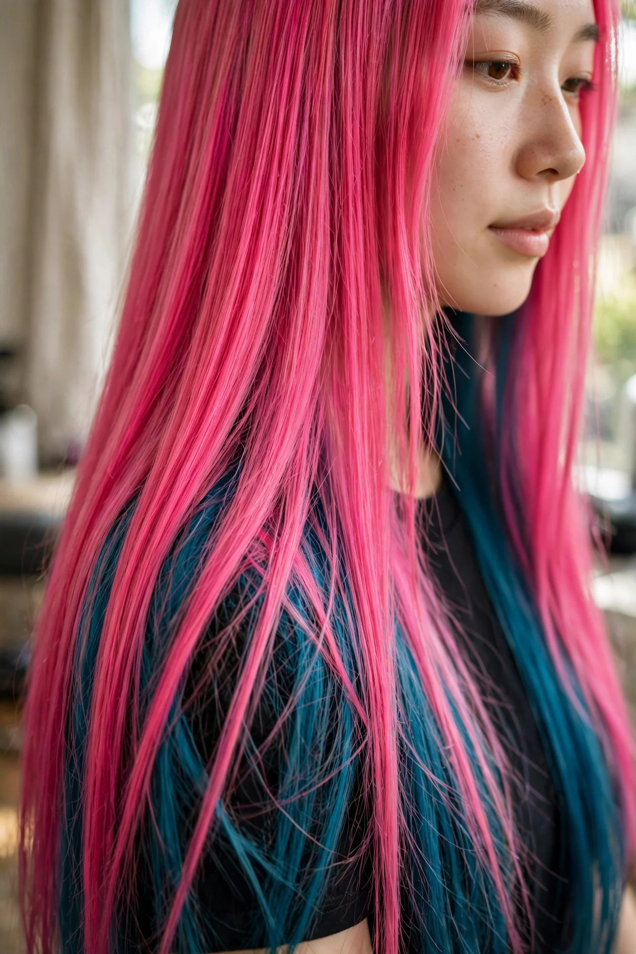 Teal Underlayer With Pink Top hair
