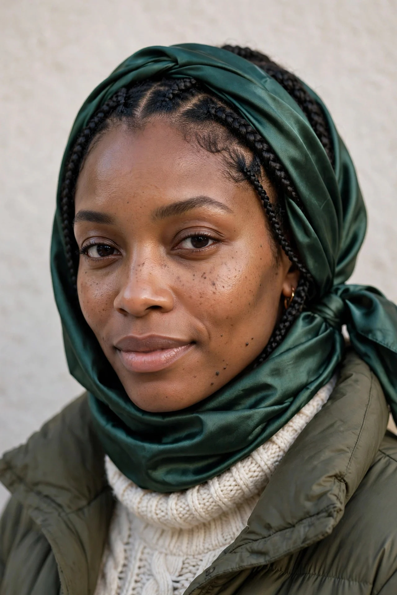 7. Cornrows with a Satin Scarf Wrap