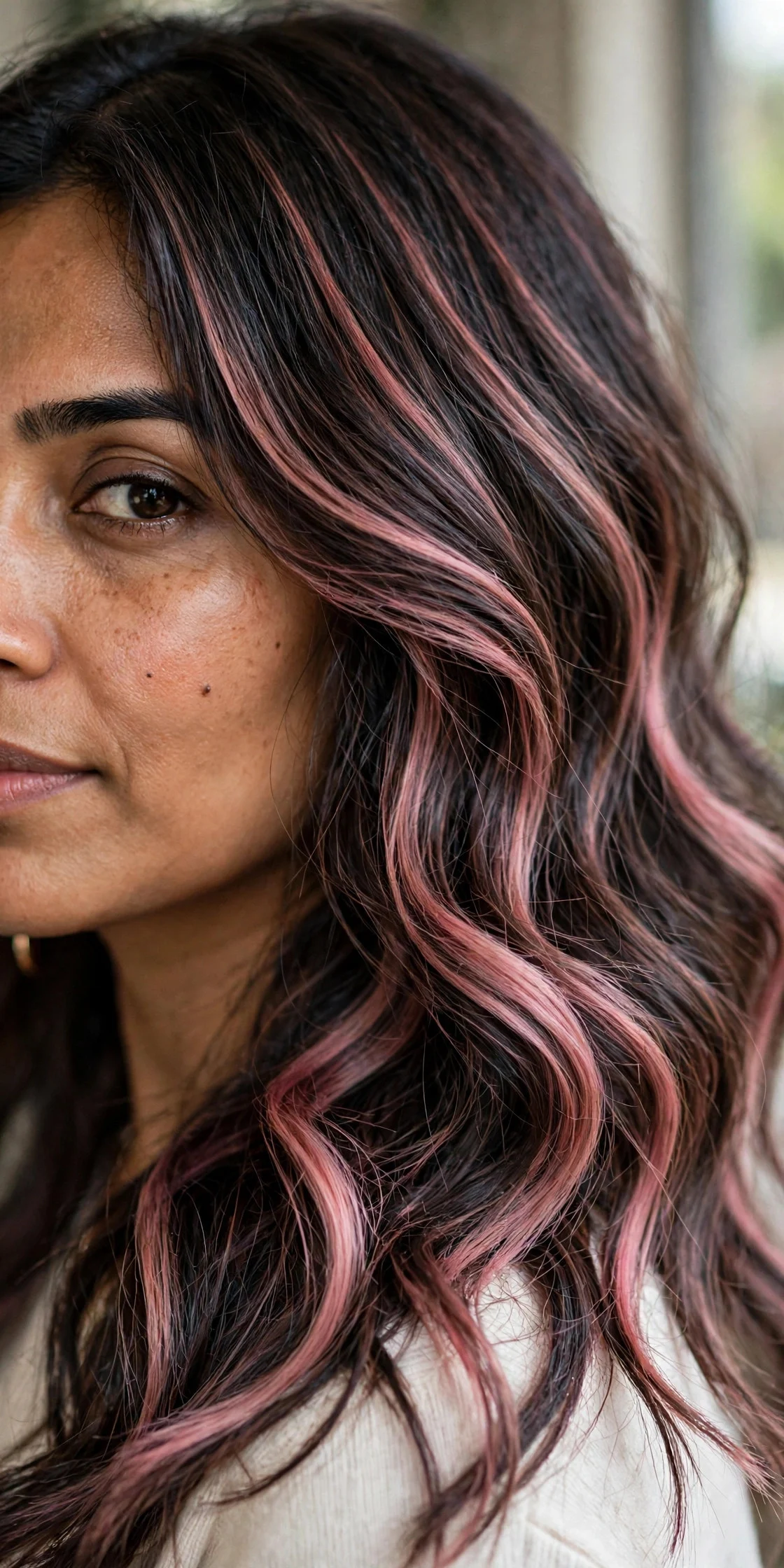 Dusty Rose Balayage on Brunette hair