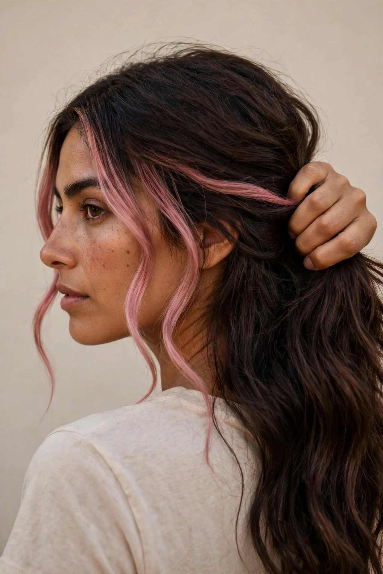 Dusty Rose Money Piece hair