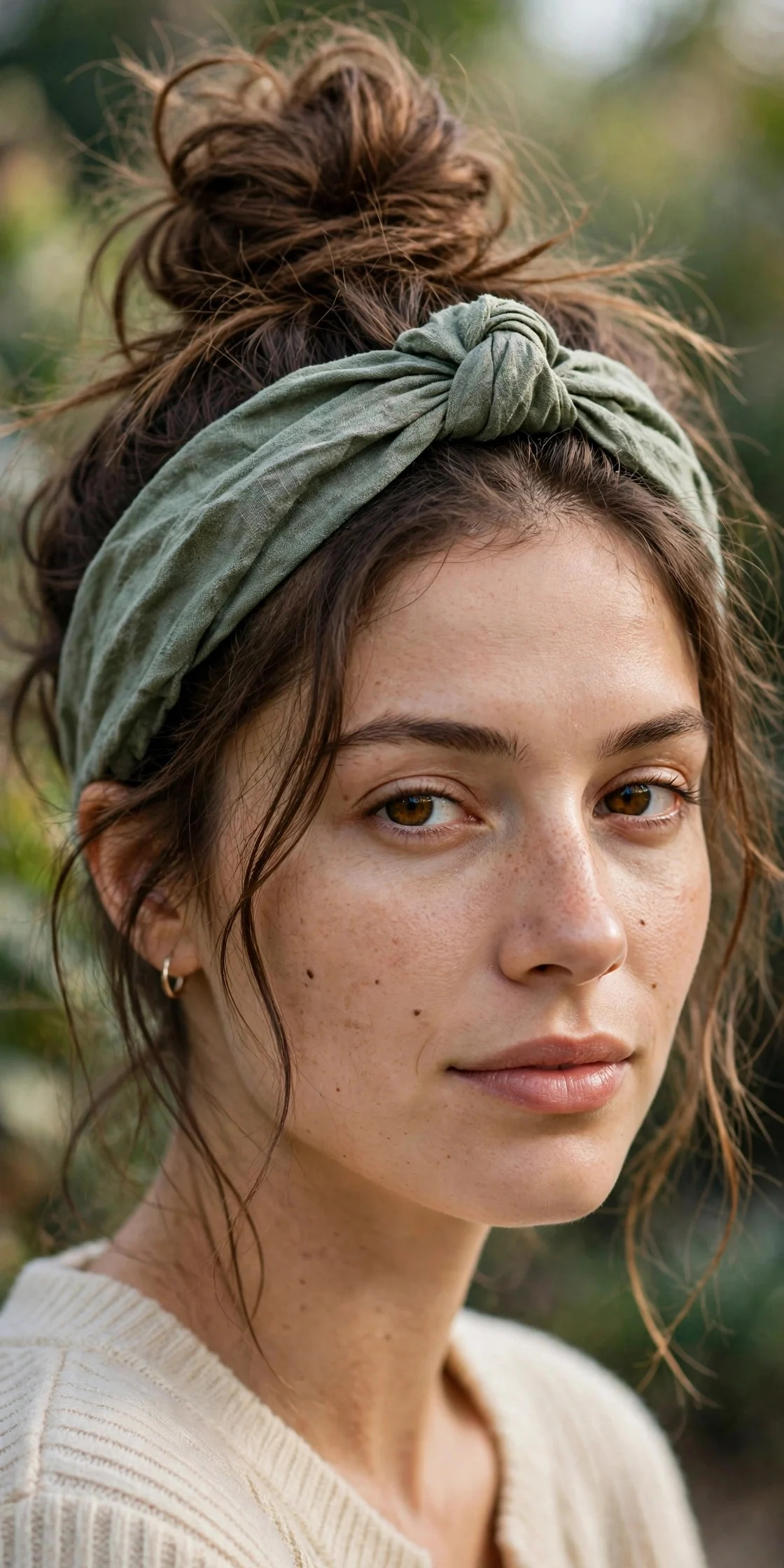 6. Messy Top Knot with a Knotted Headband