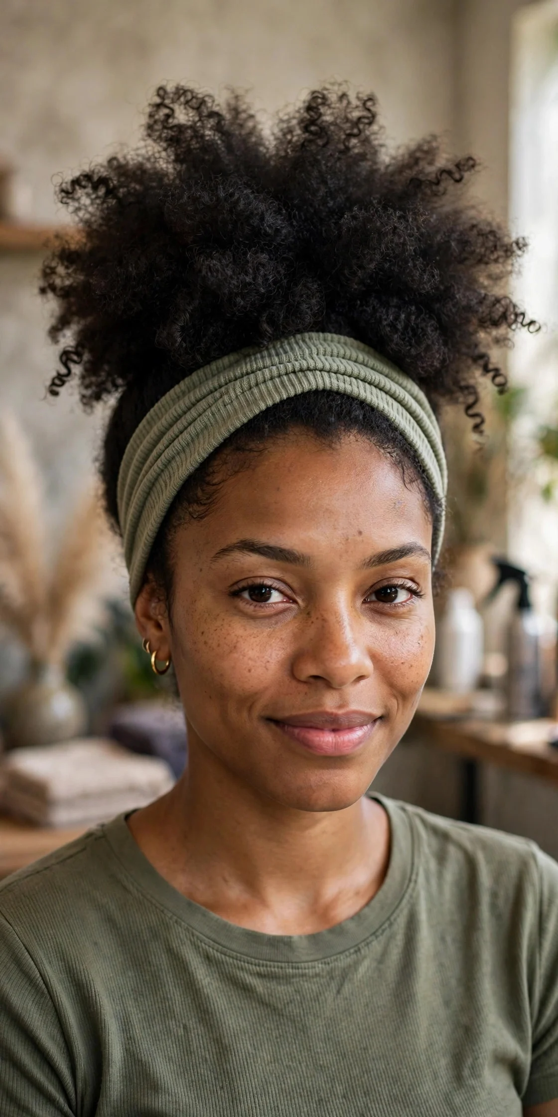 10. Curly Afro Puff with a Stretch Headband