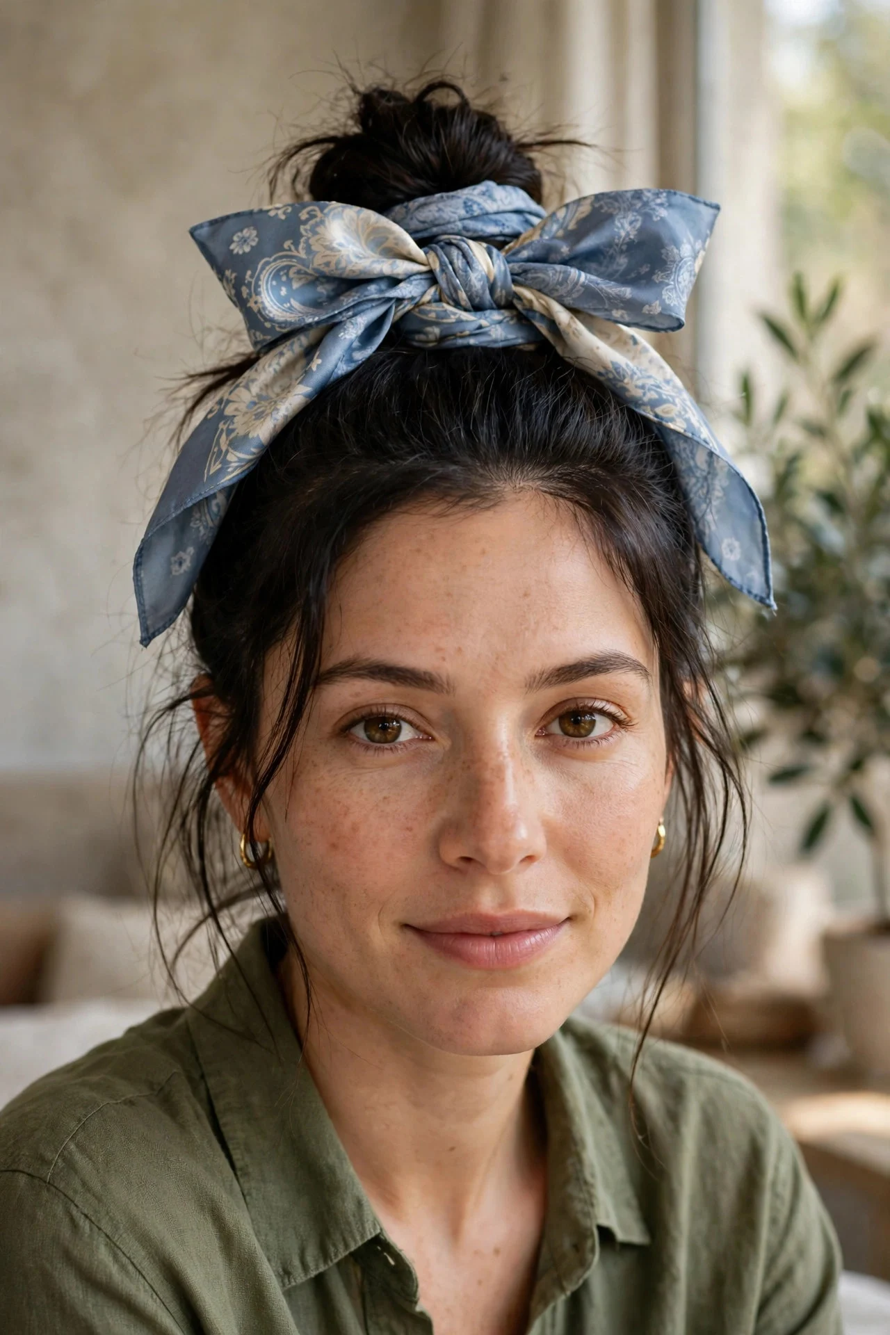 6. Top Knot With Scarf Bow