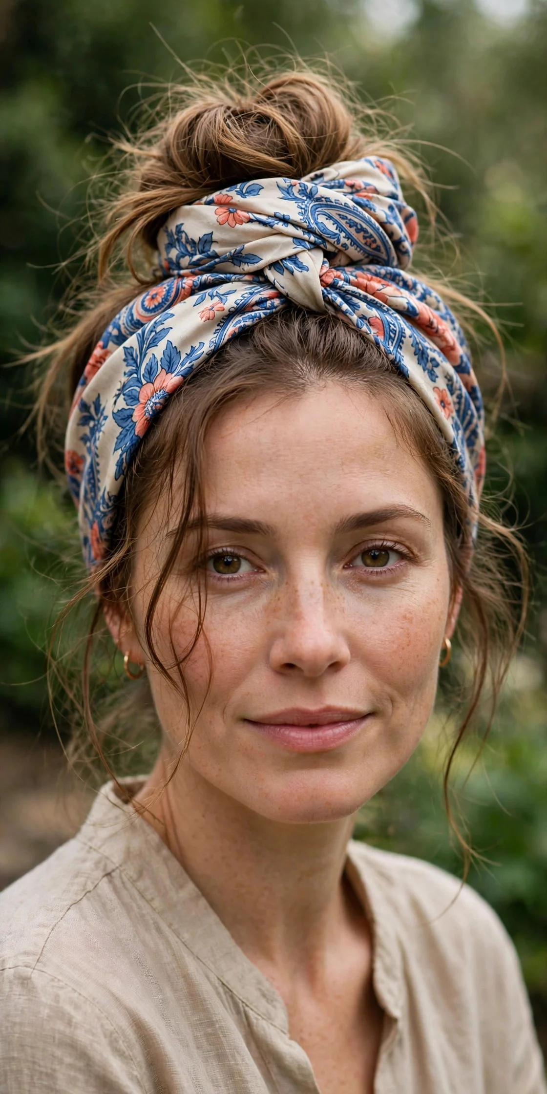 13. Messy Bun With Printed Scarf