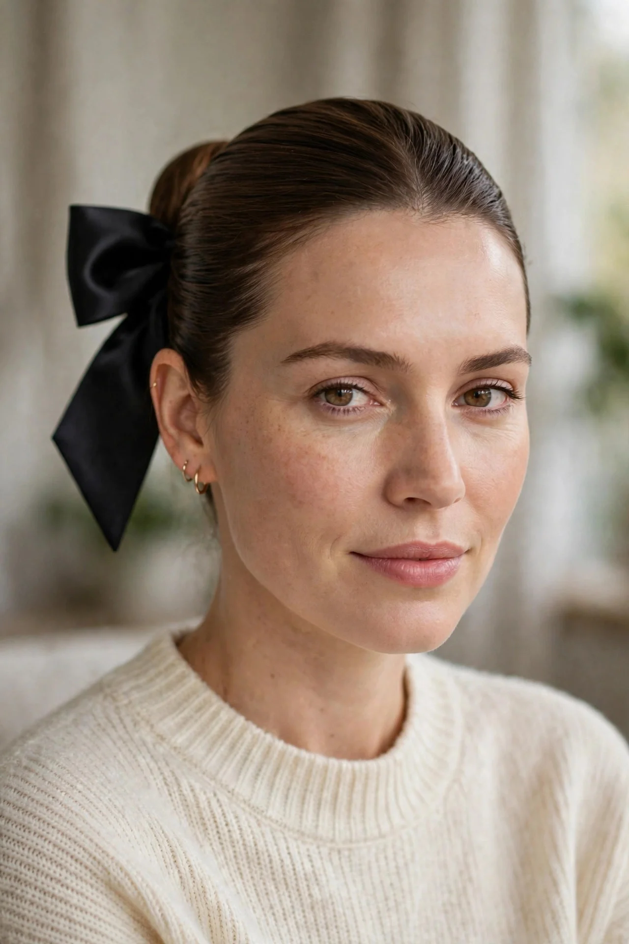 5. Sleek Bun with a Satin Bow