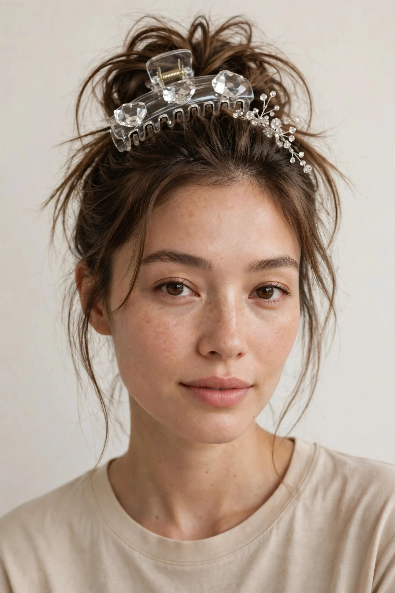 4. Messy Bun With a Crystal Clip