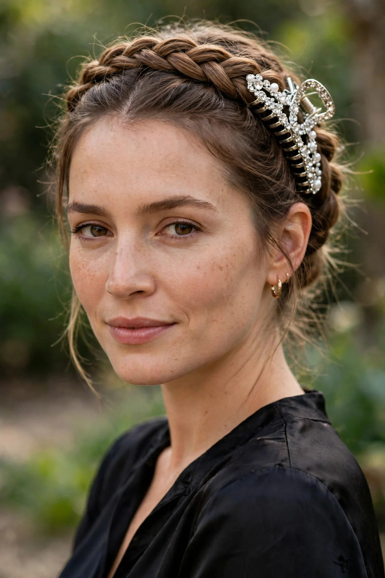 8. Braided Crown With a Jeweled Clip