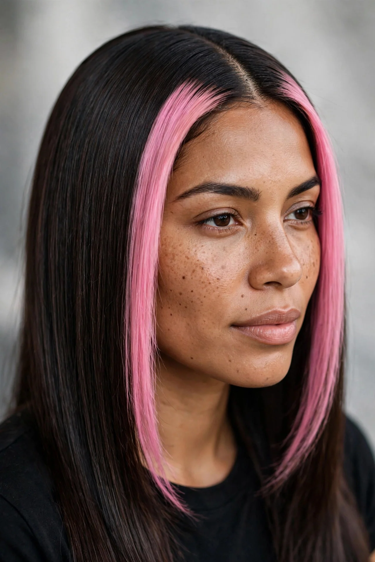 Classic Chunky Pink Money Piece on Espresso Brown hair