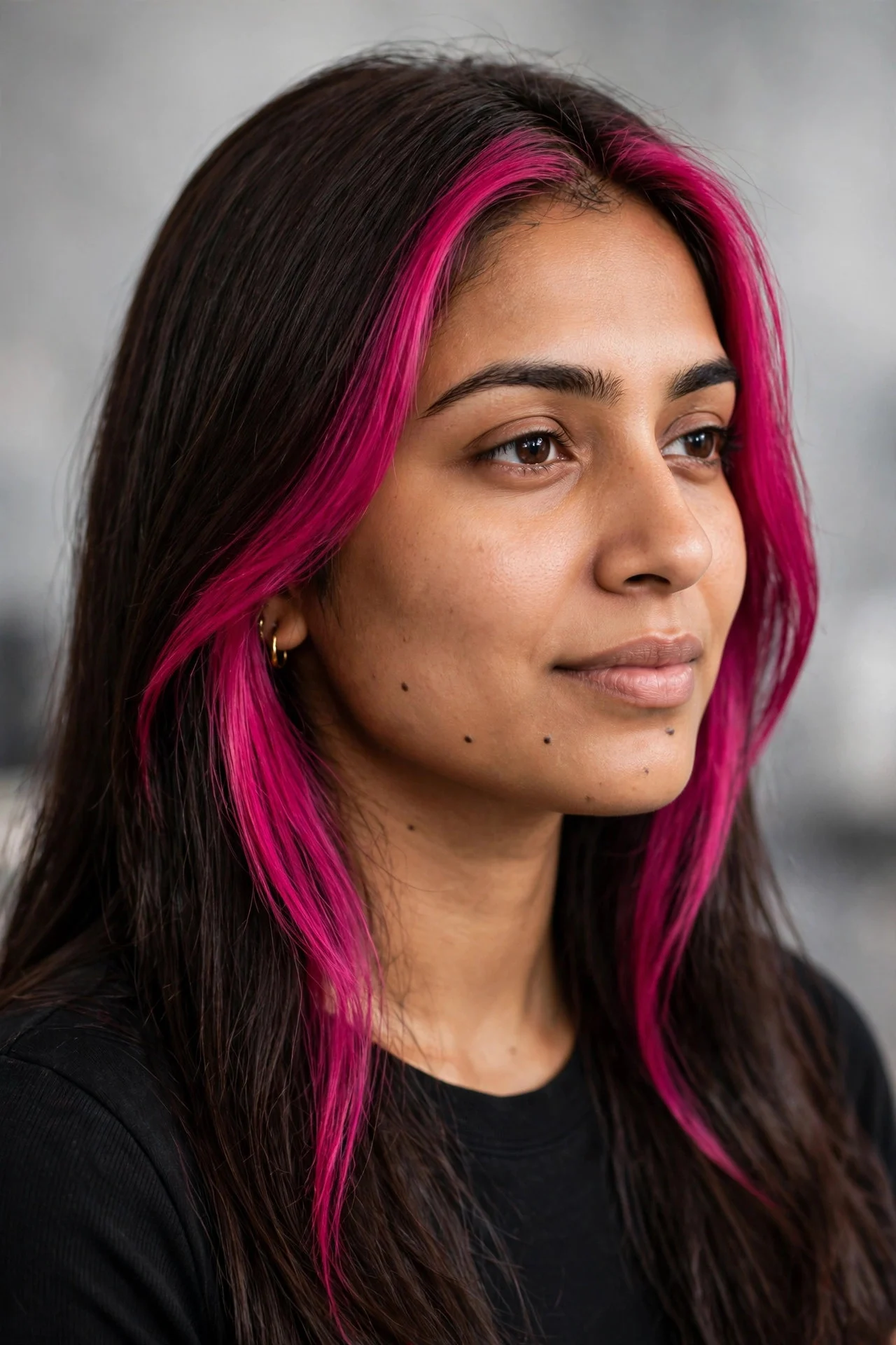 Magenta Money Piece hair