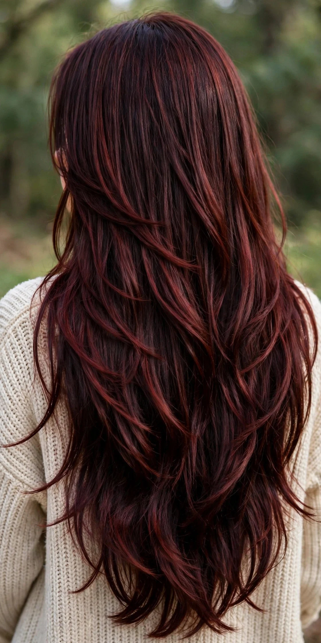 Deep Cherry Cola on Long Layers hair