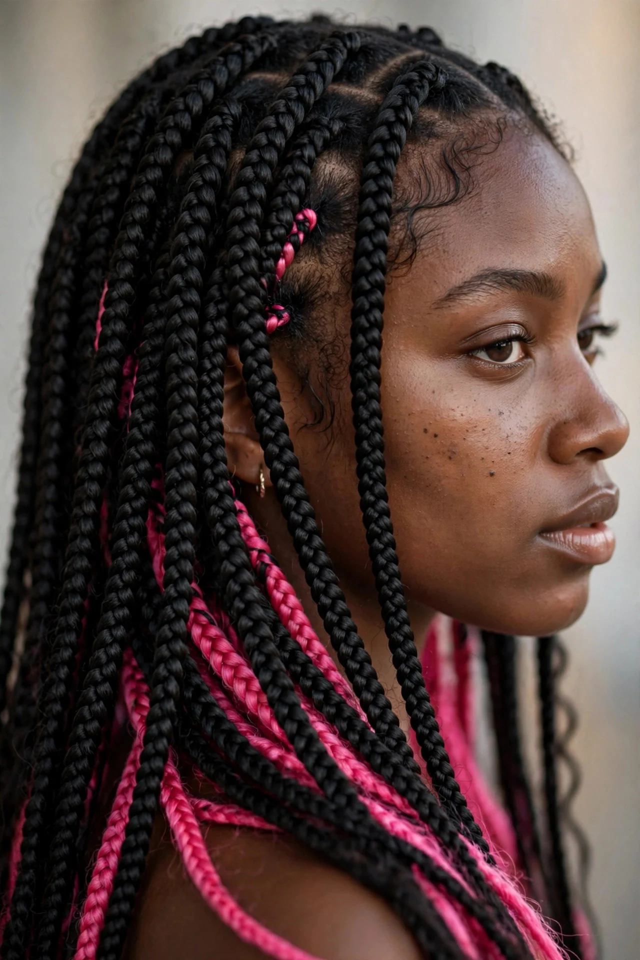 Magenta Peekaboo Under Black Braids hair