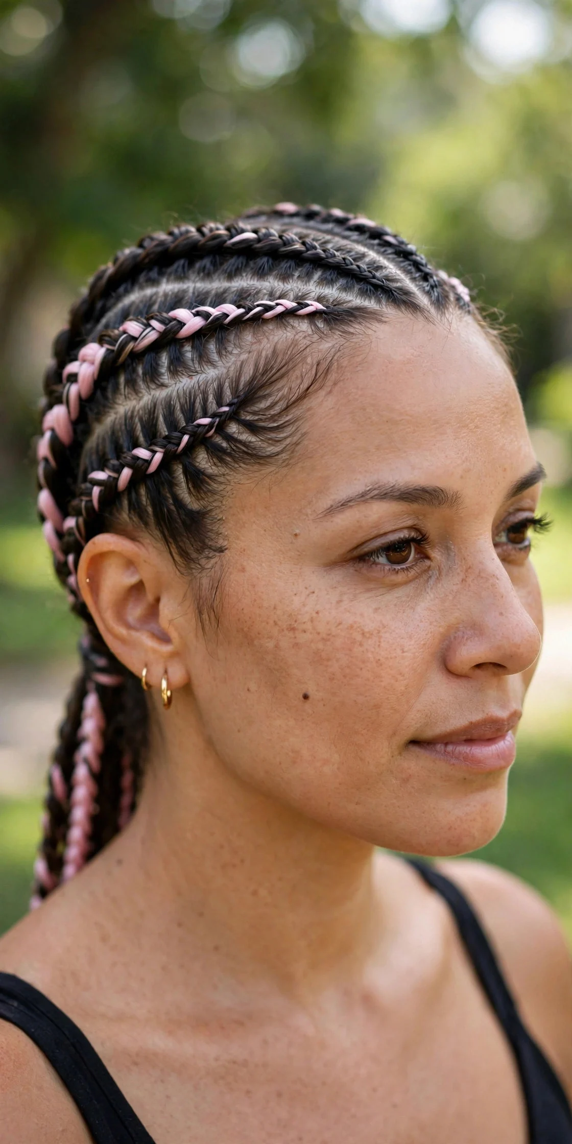 Pink Peekaboo in Feed-In Braids hair