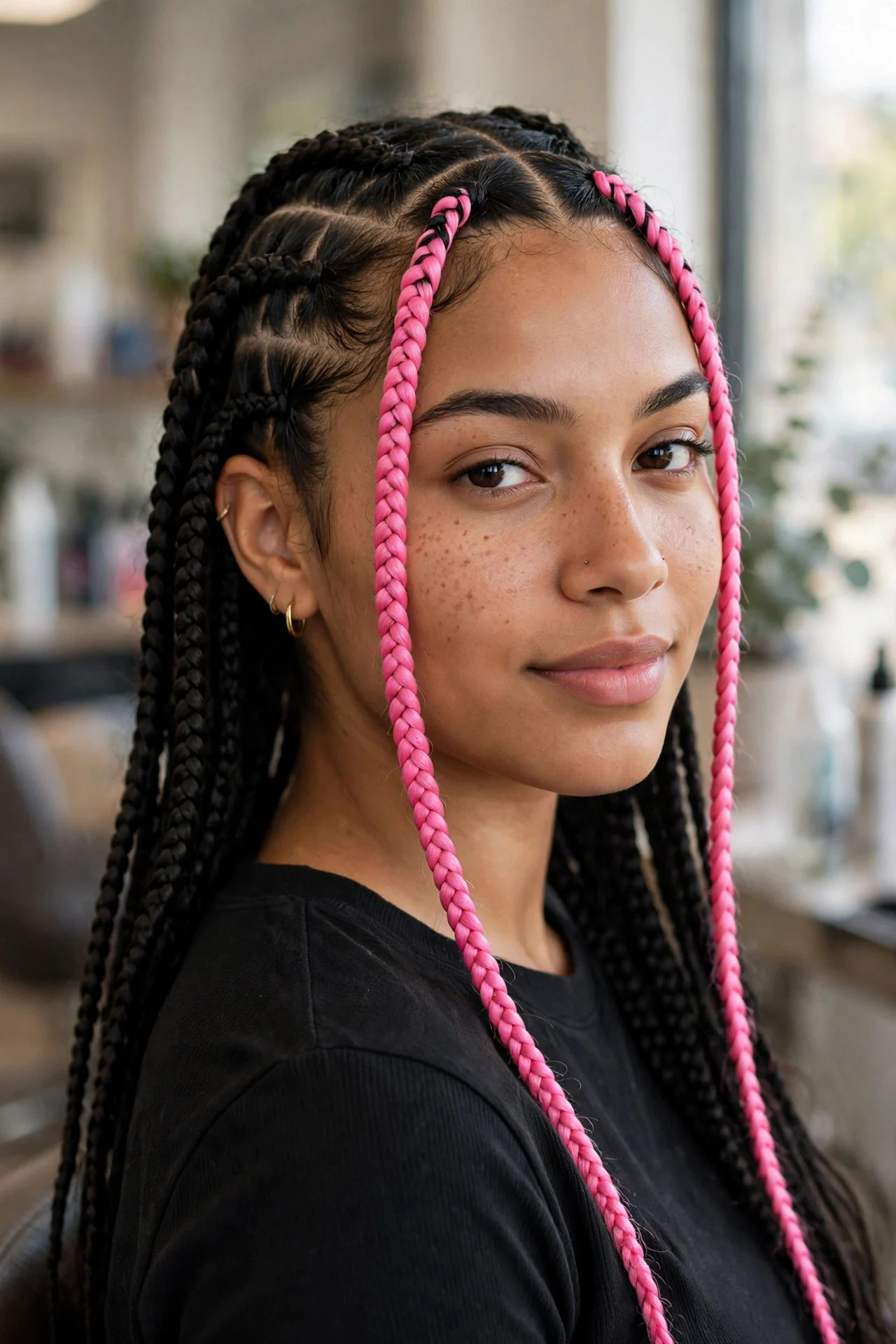 Pink Money-Piece Knotless Braids hair