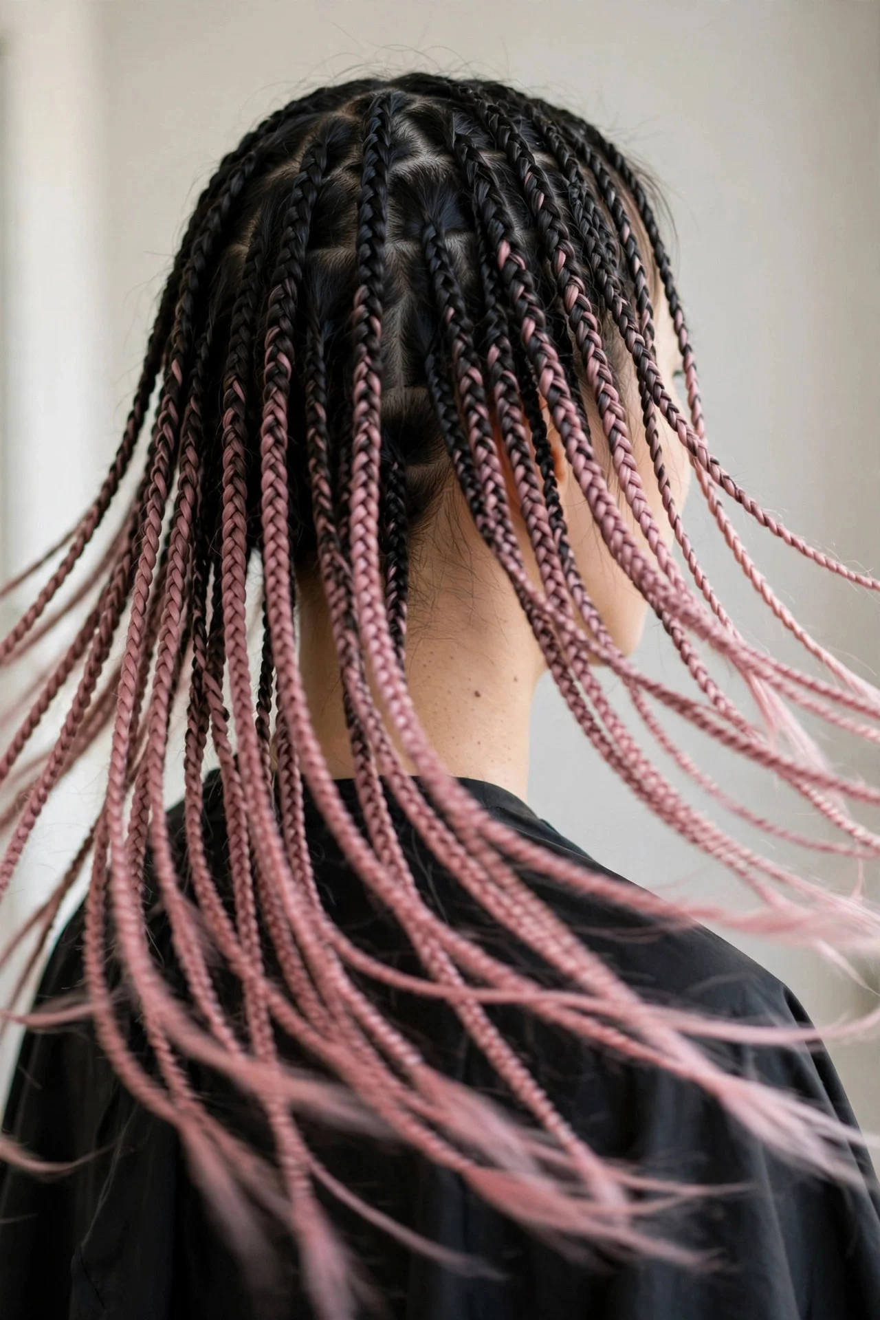 Ombre Black-to-Pink Knotless hair