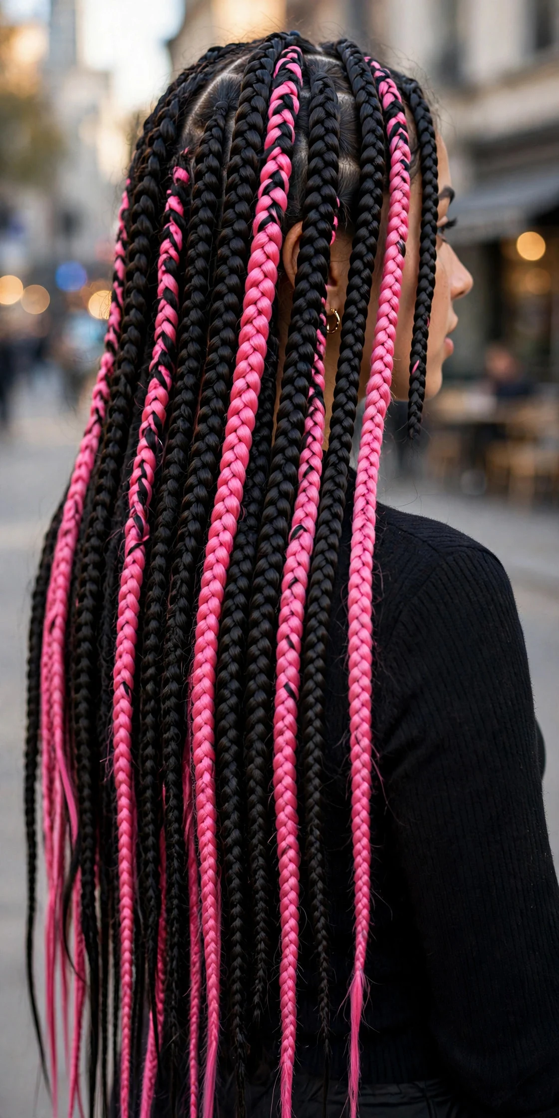Waist-Length Black and Pink Statement Braids hair