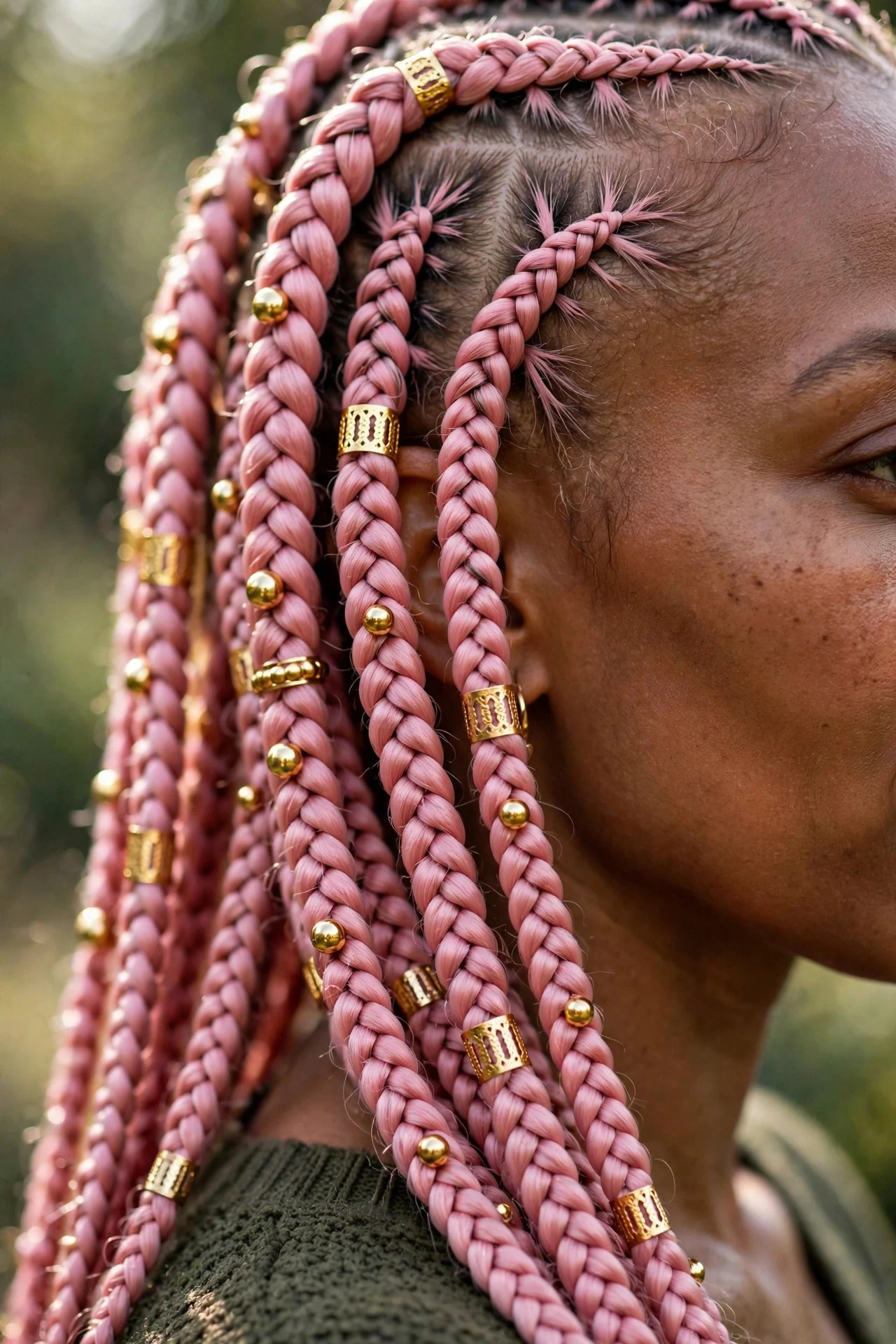 Pink Knotless With Beads and Cuffs hair