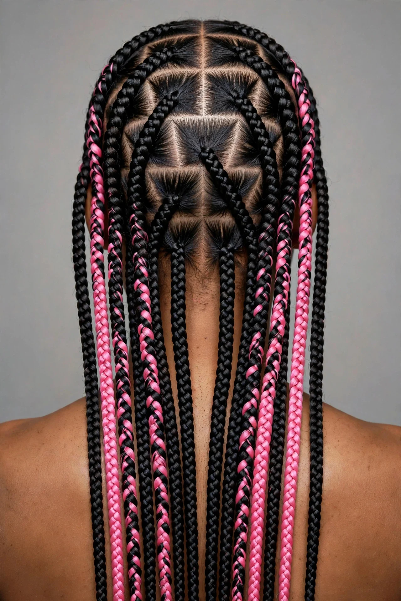 Triangle-Part Black and Pink Knotless hair