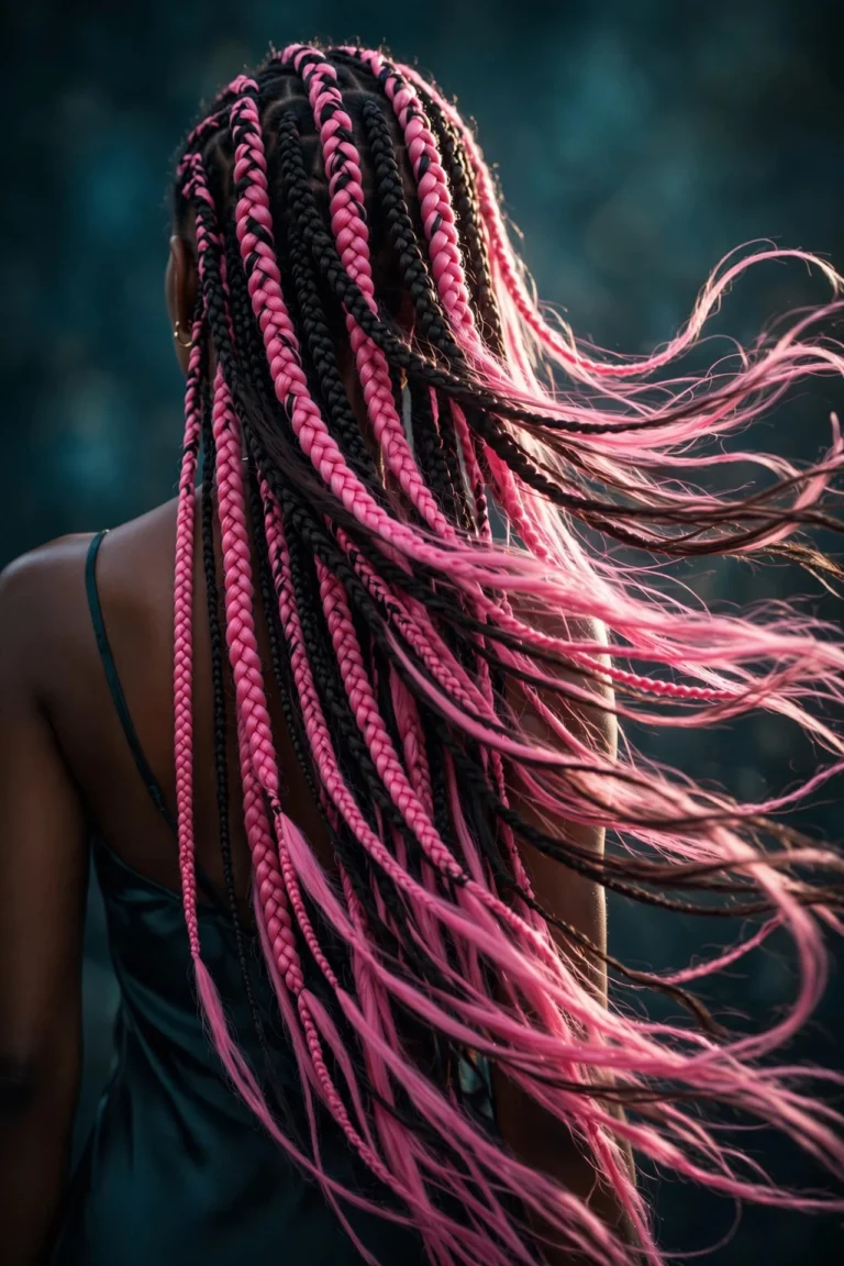 10 Black and Pink Knotless Braids Ideas