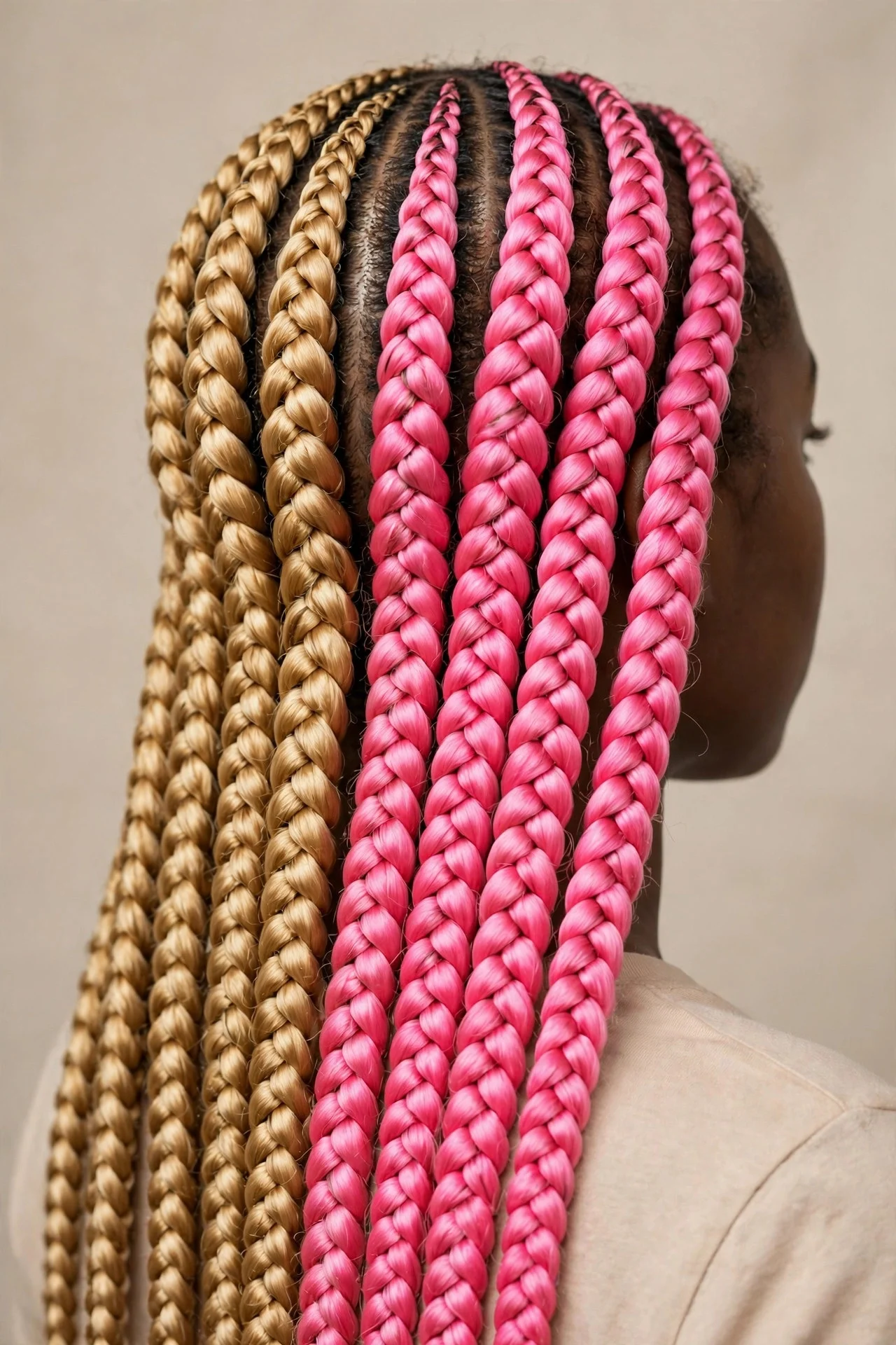 Half Blonde Half Pink Braids hair