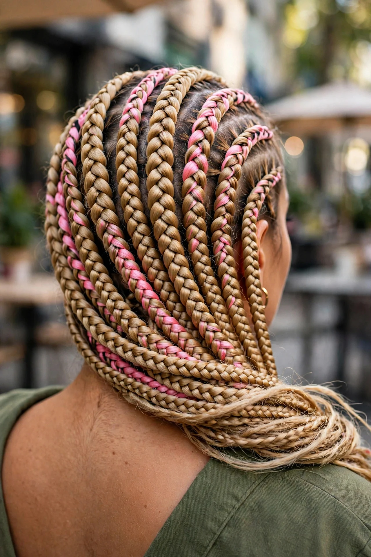 Blonde Braids with Pink Streaks hair