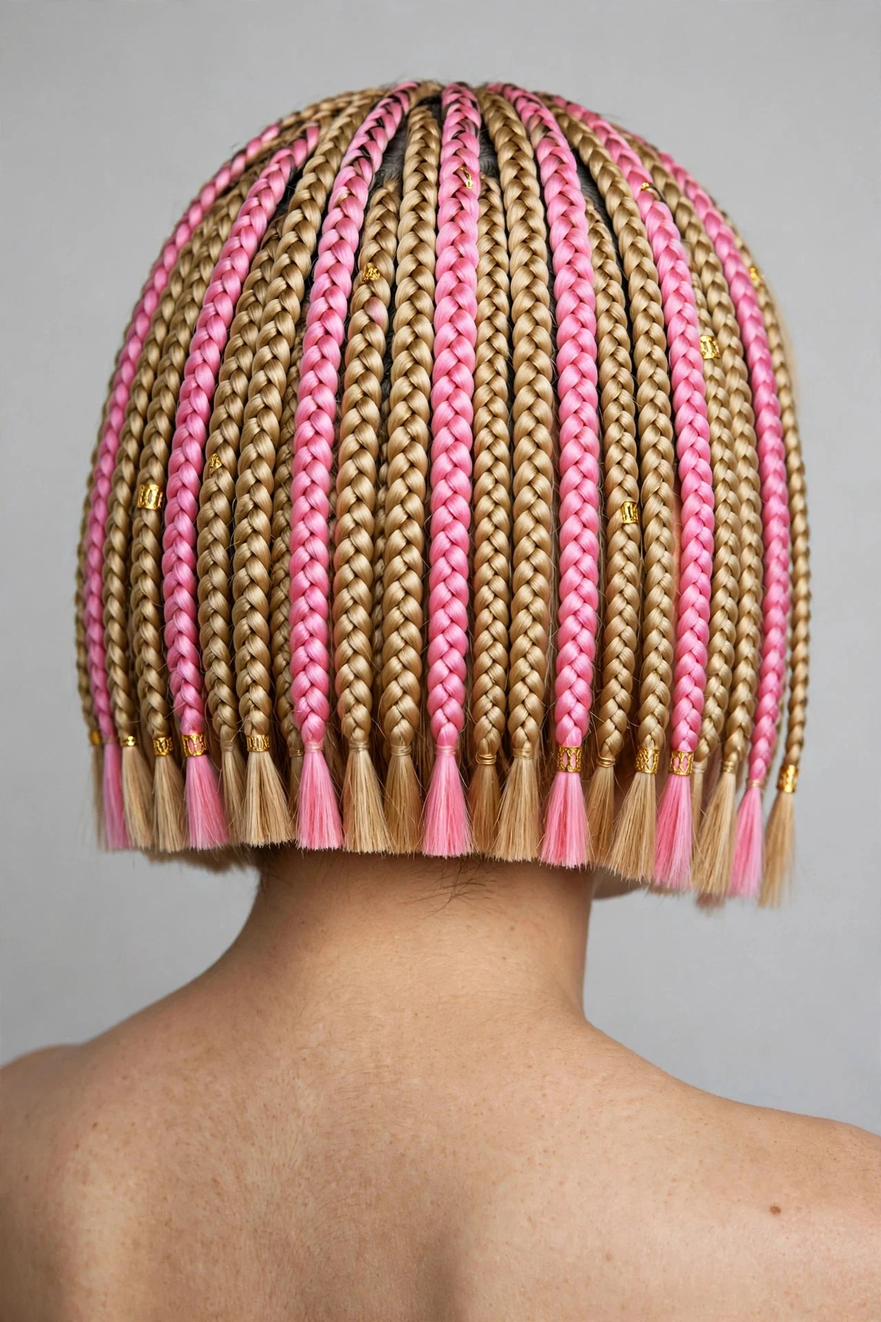 Short Bob Box Braids in Blonde and Pink hair