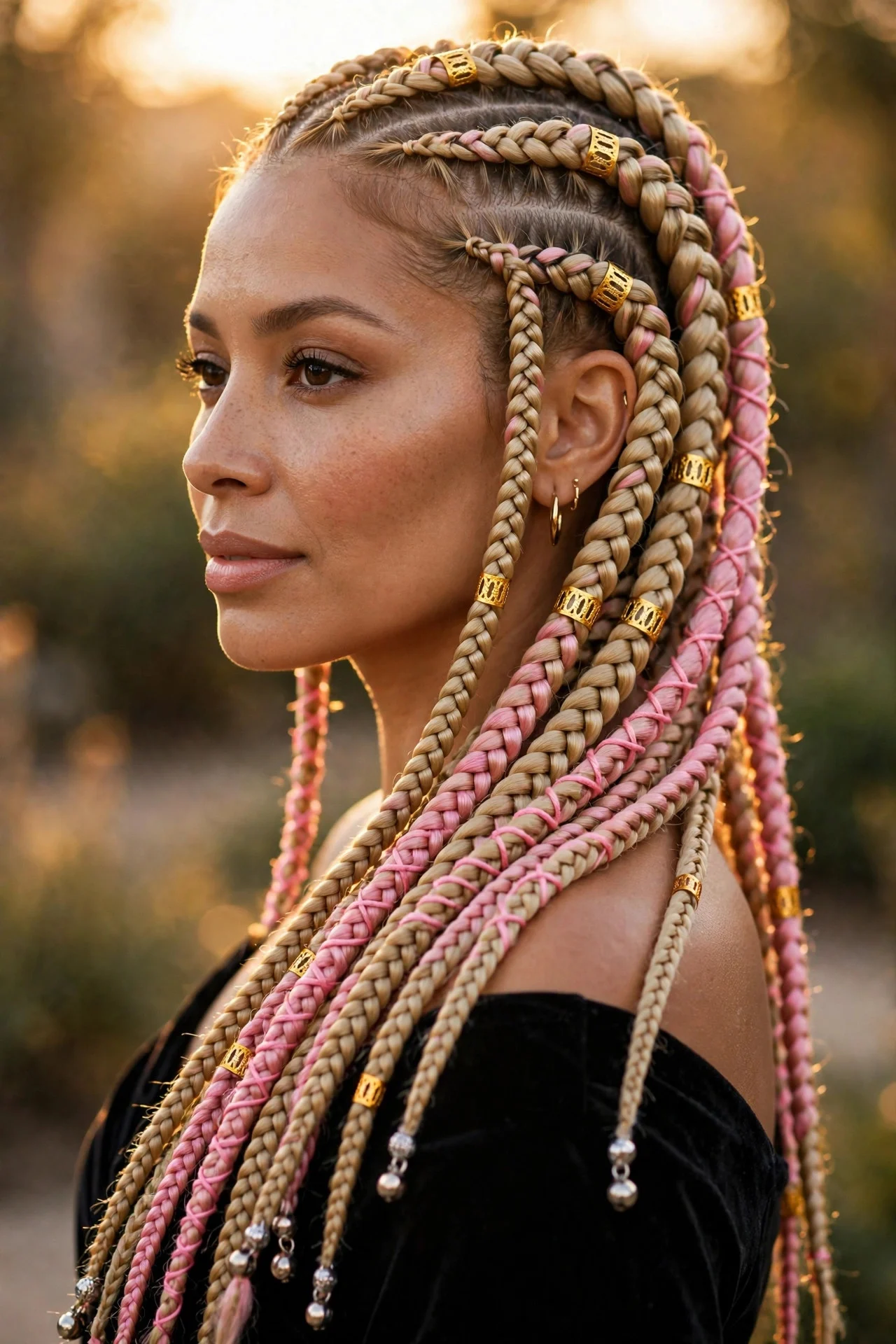 Blonde and Pink Braids with Accessories hair