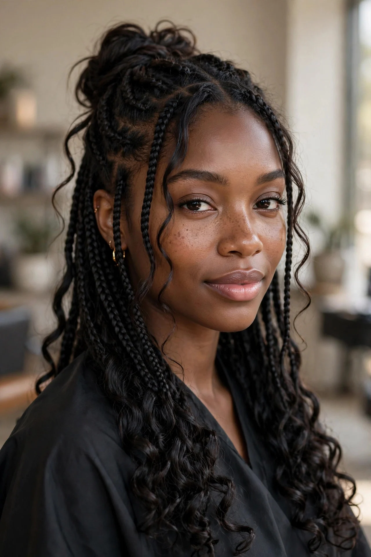 Half-Up French Curl Braids hair