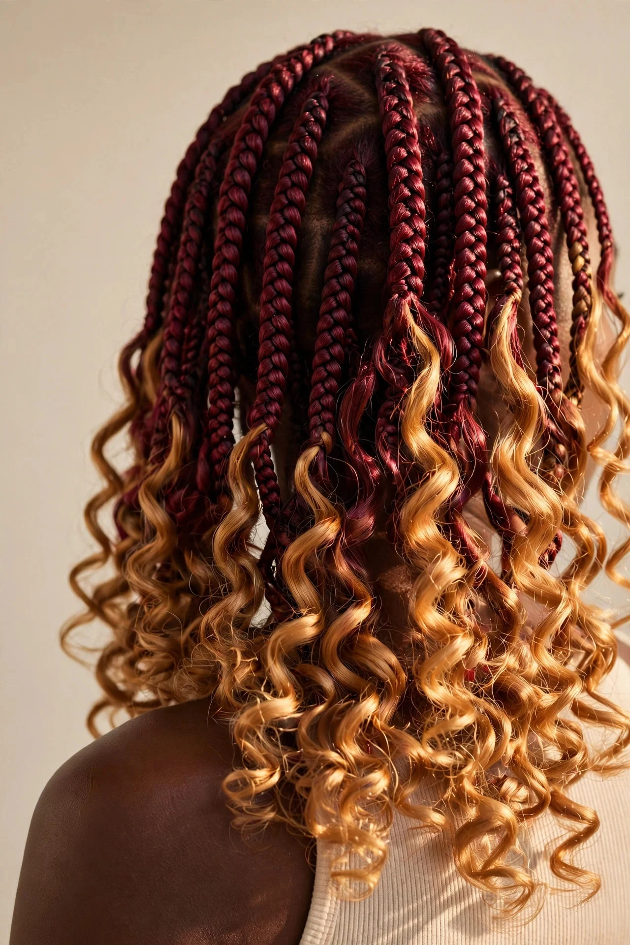 Burgundy and Honey Colored French Curl Braids hair