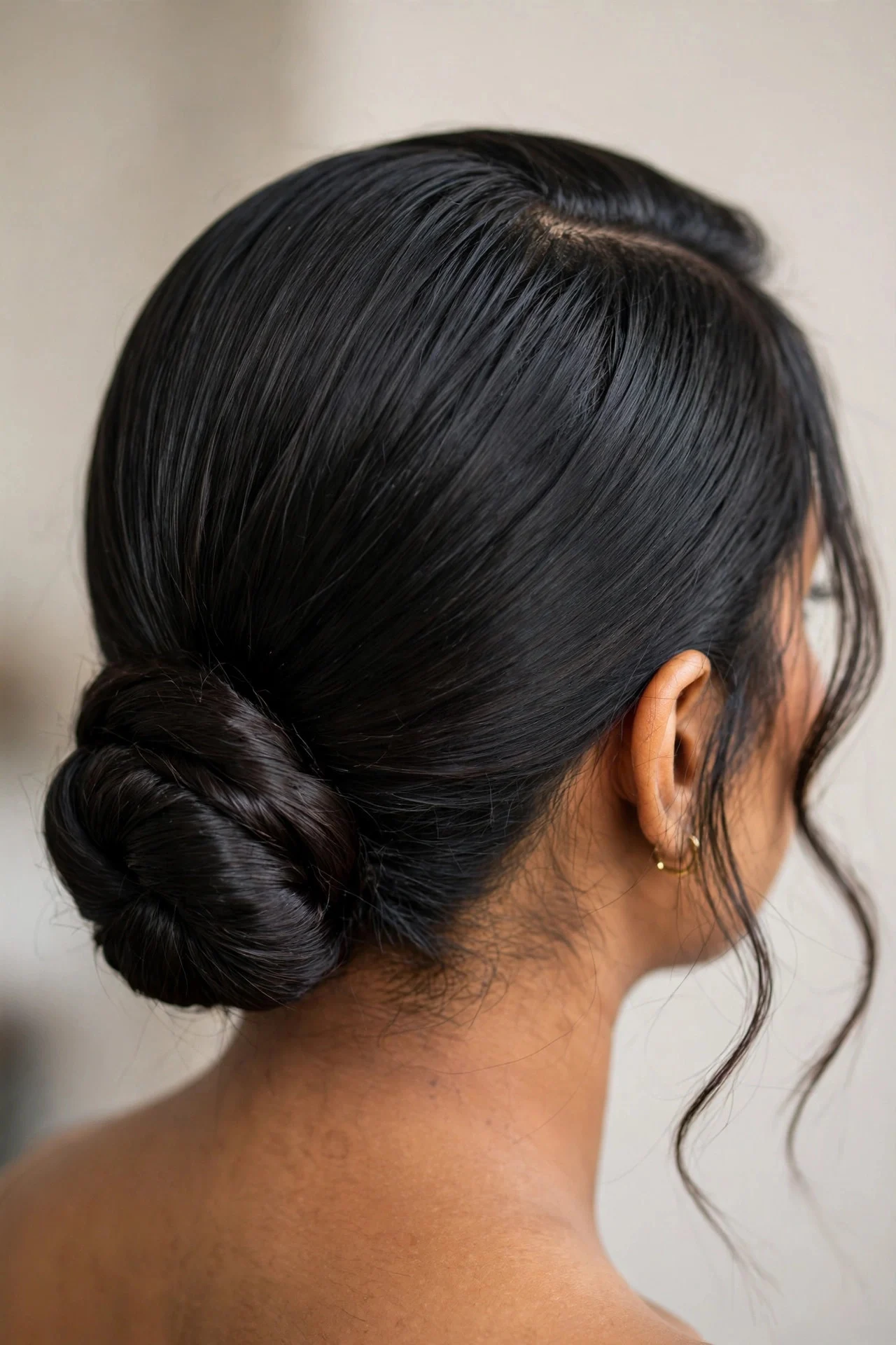 Side Part Low Bun hair