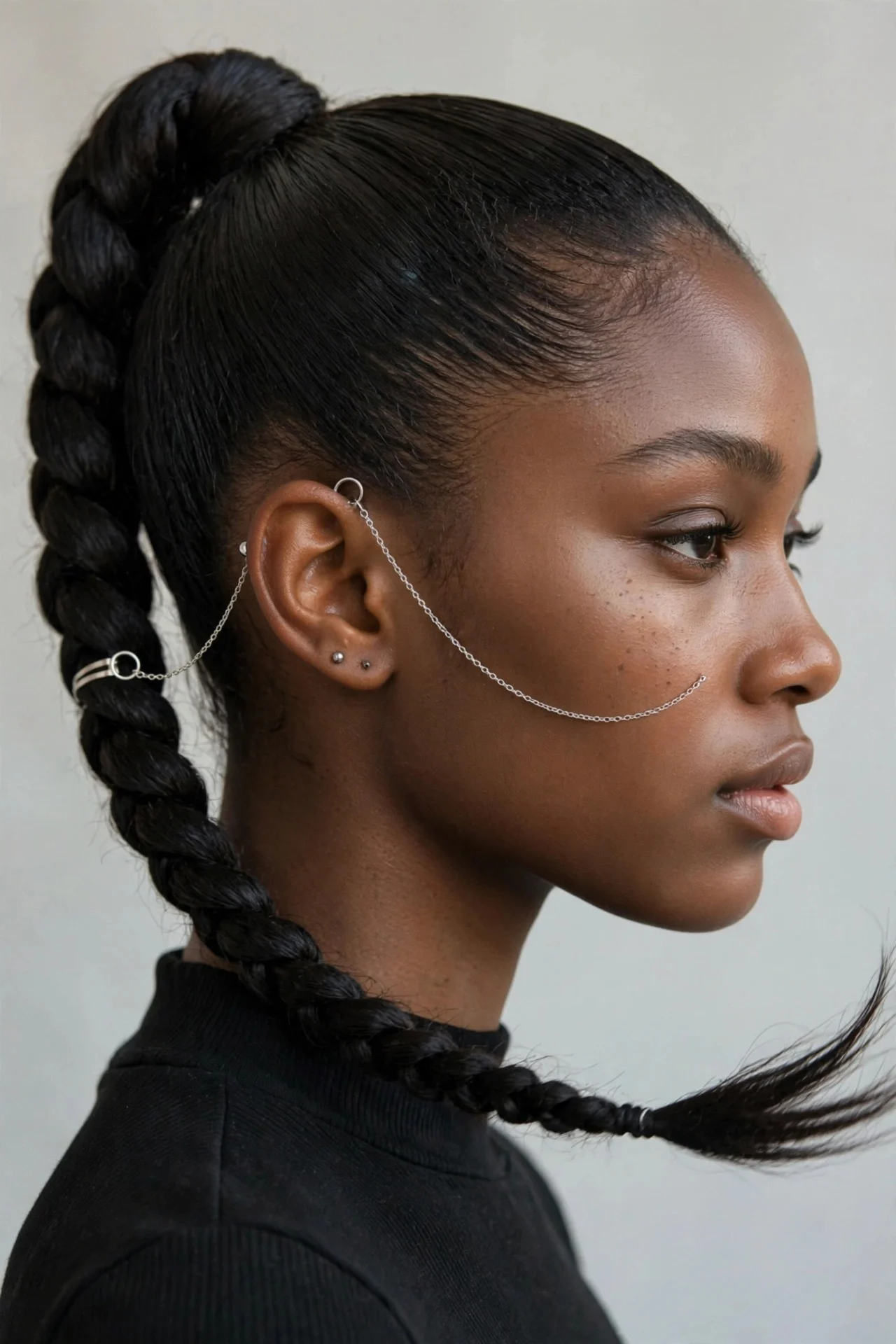 Earring Chain With a Braided Ponytail hair
