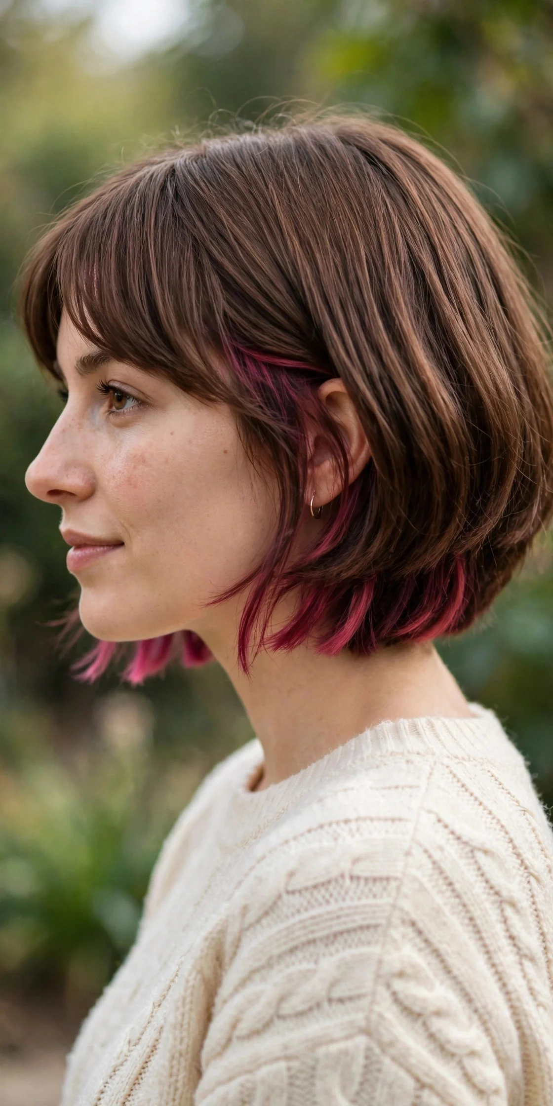 Peekaboo Pink on a Brown Bob hair
