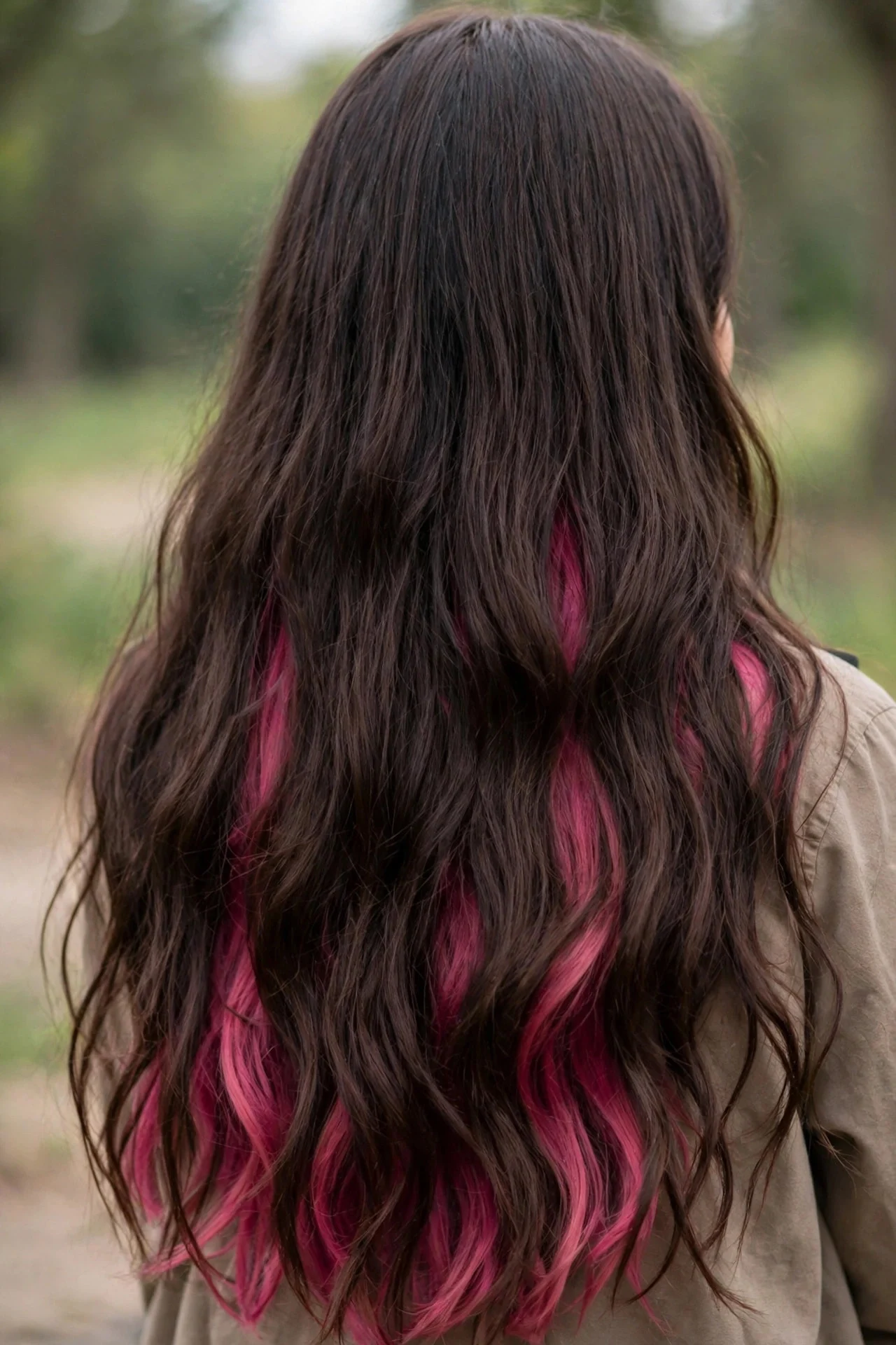 Dark Pink Underlayer on Long Hair hair