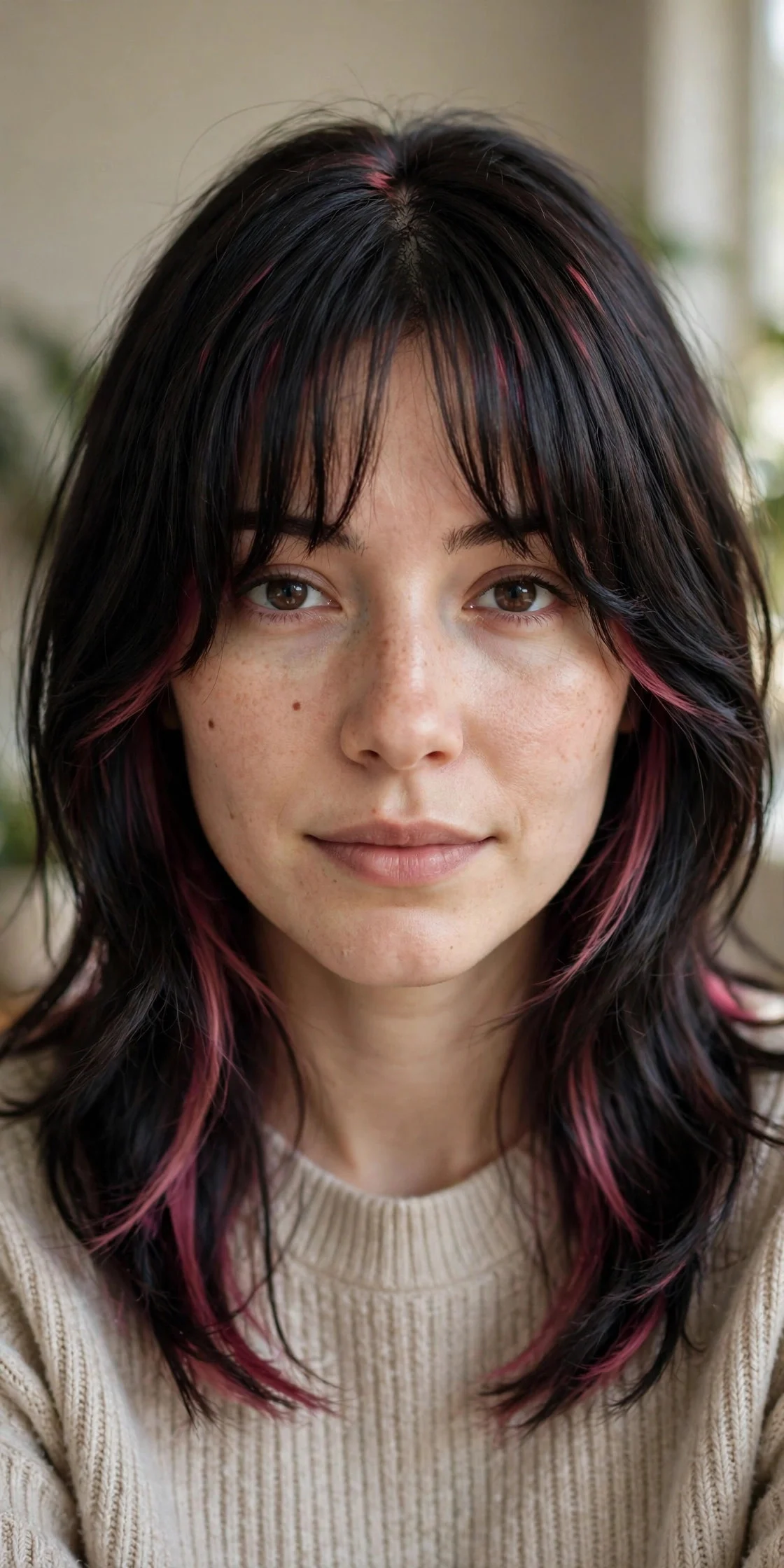 Peekaboo Pink With Curtain Bangs hair