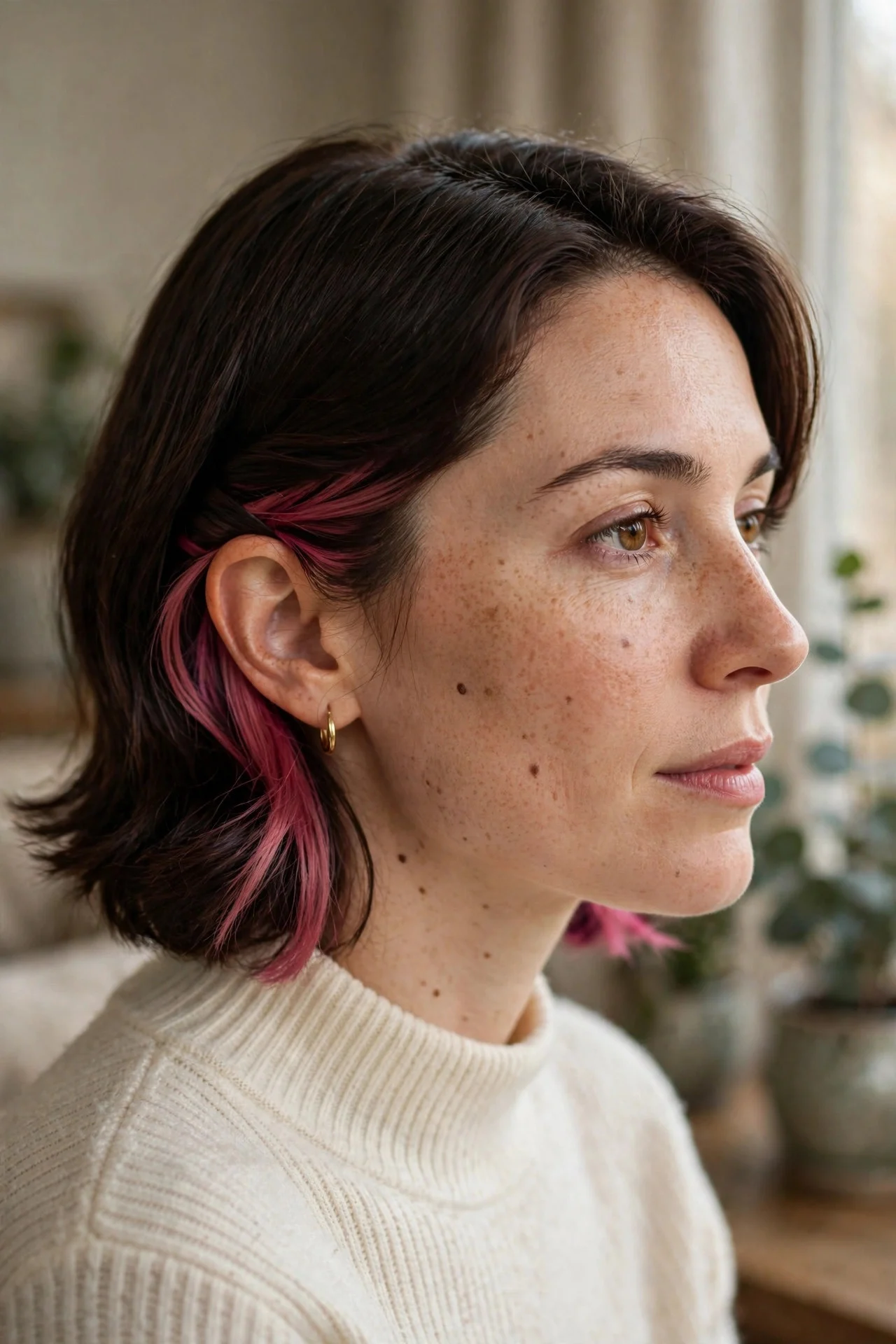 Dark Pink Peekaboo Lob hair