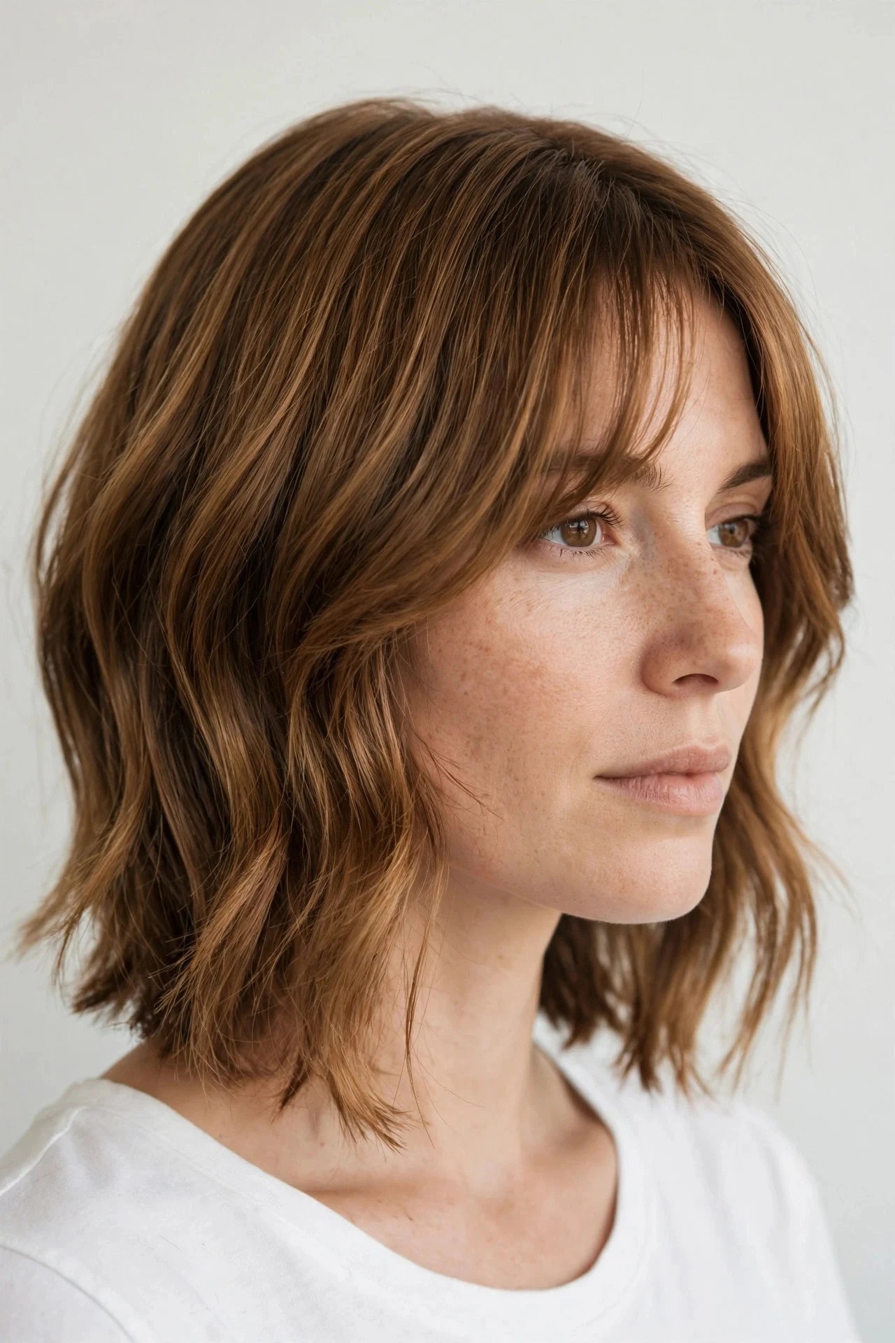 Asymmetrical Lob with Curtain Bangs