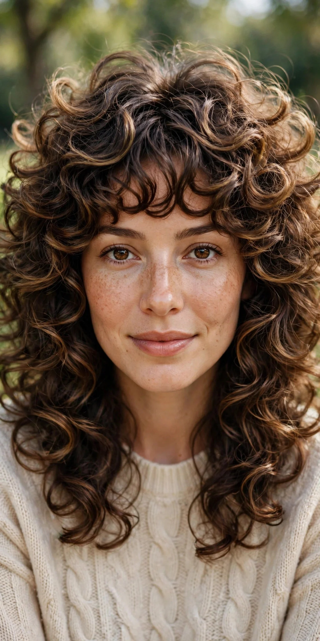 Curly Butterfly Cut With Bangs hair