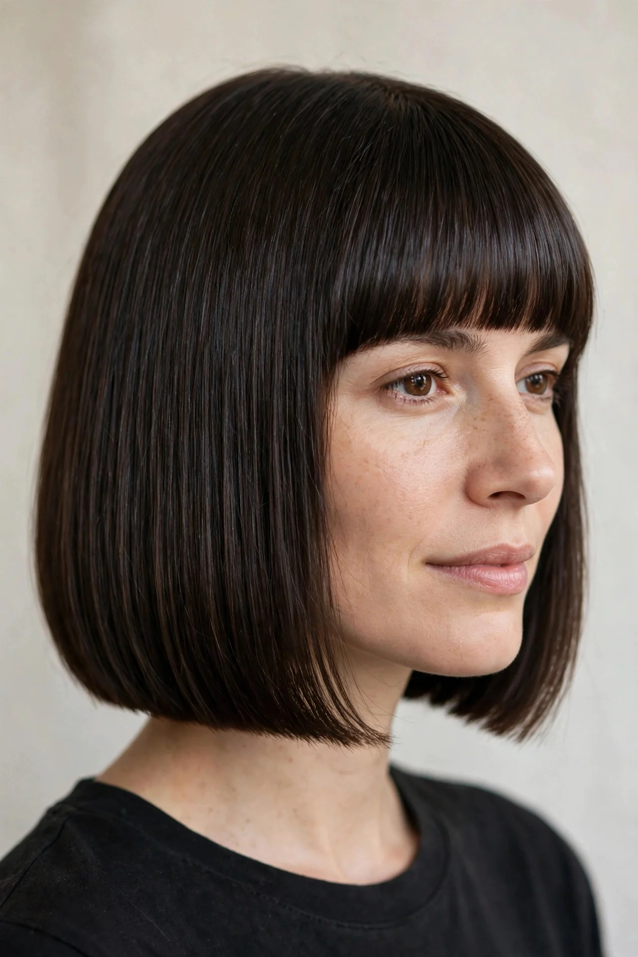 Chin-Length Blunt Bob With Straight-Across Bangs