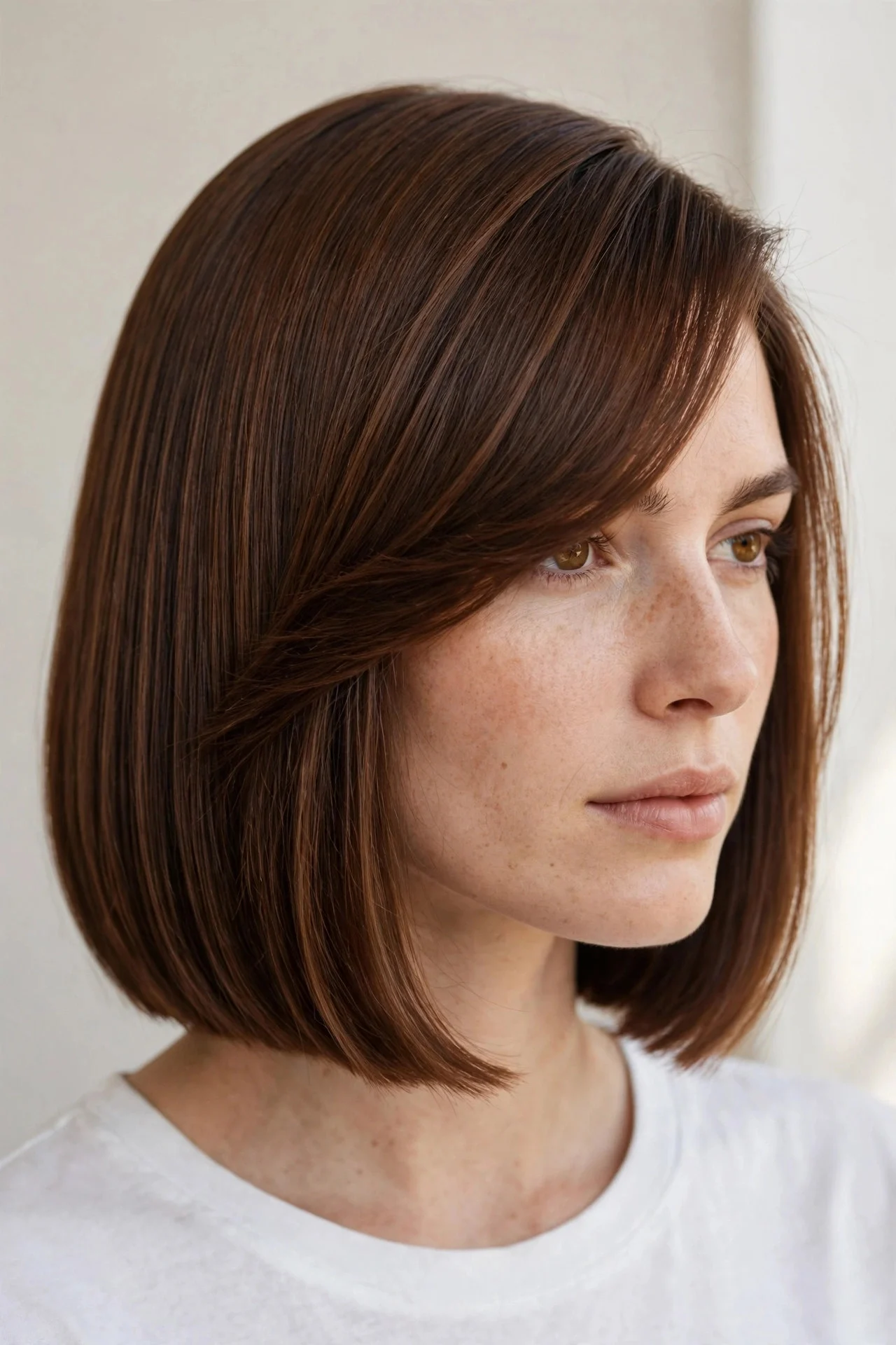 One-Length Blunt Bob With Side-Swept Bangs