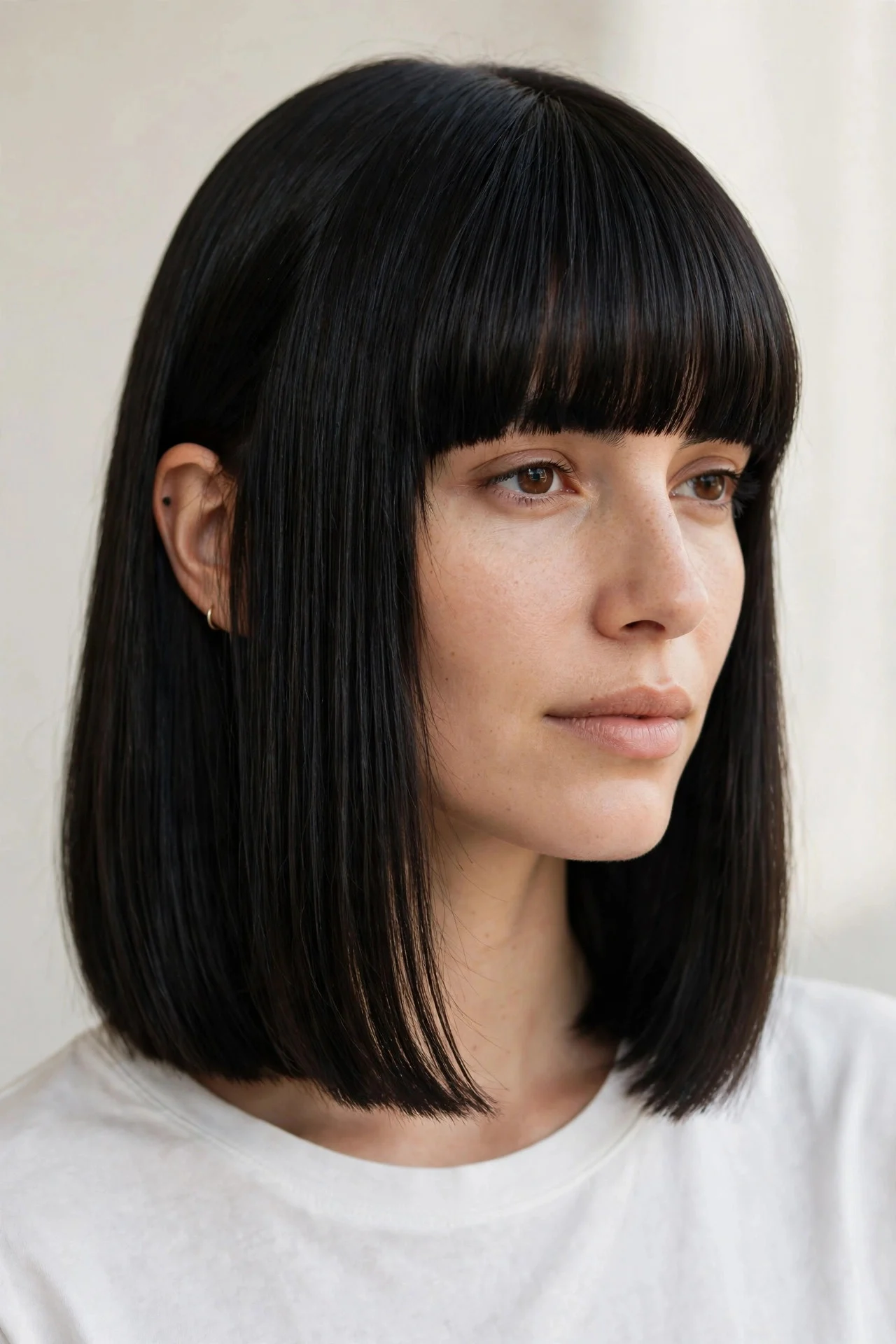 Blunt Lob With Full Heavy Bangs