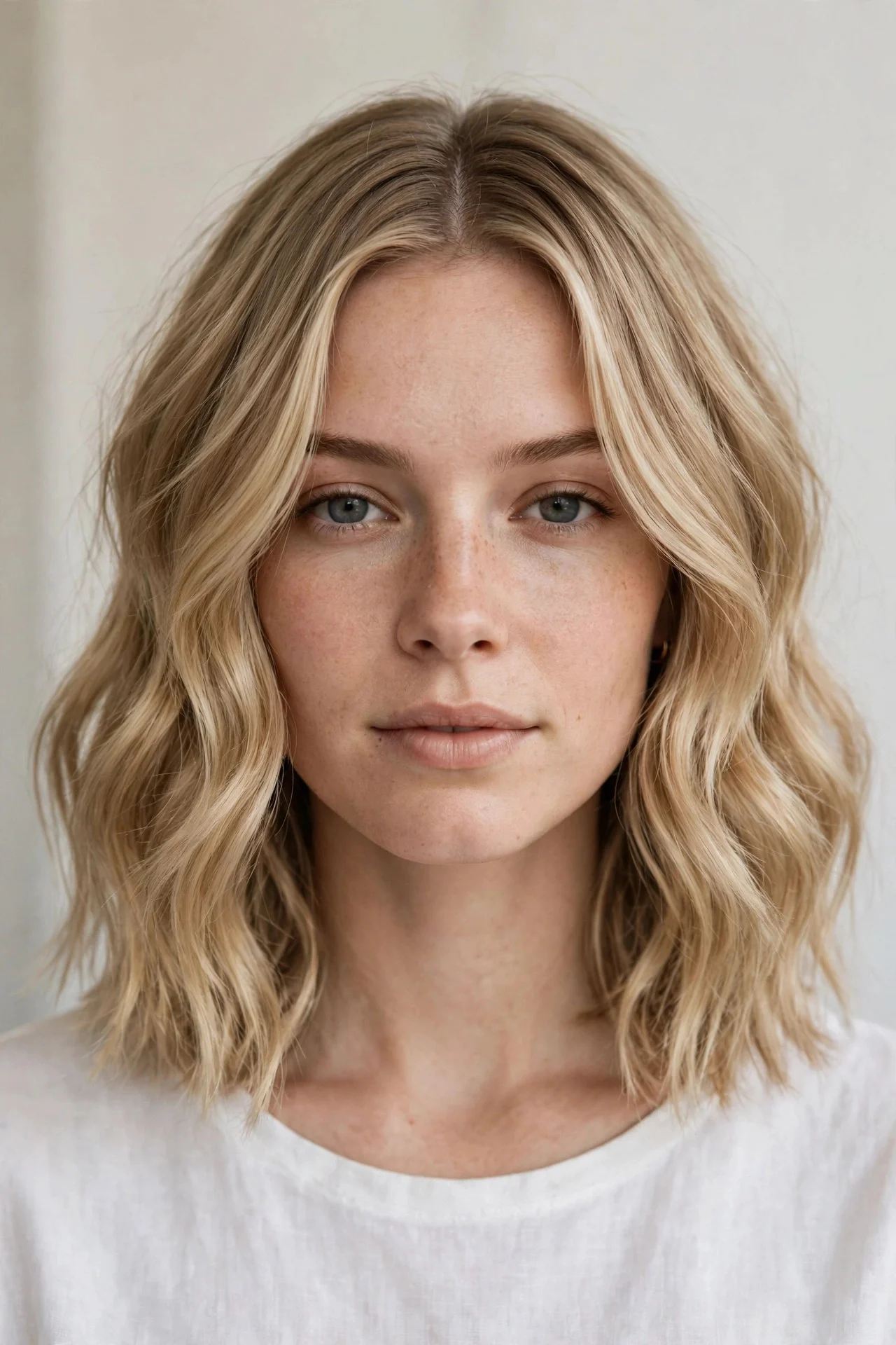 Beach-Wave Wavy Lob With a Middle Part