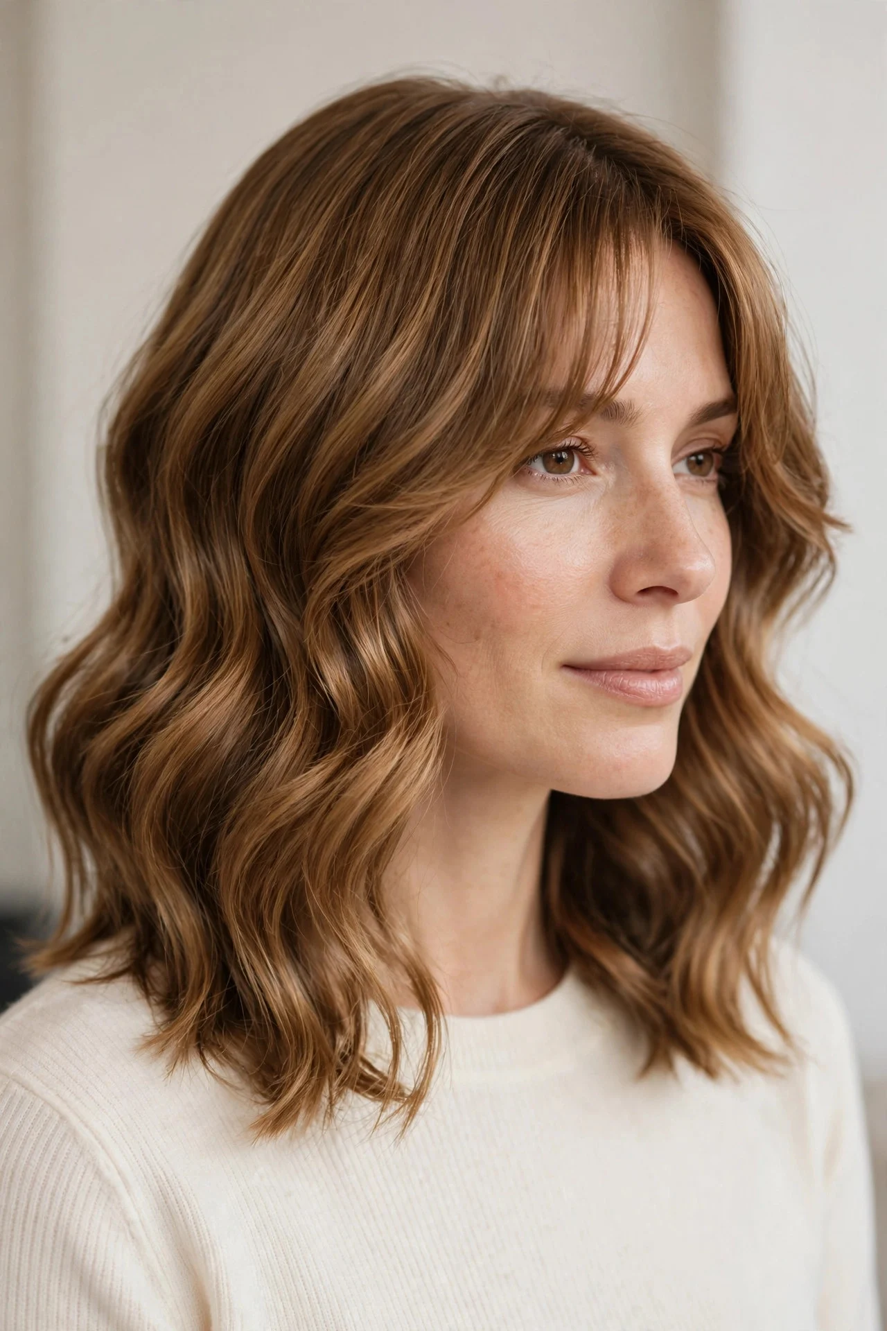 Soft Collarbone Lob With Curtain Bangs