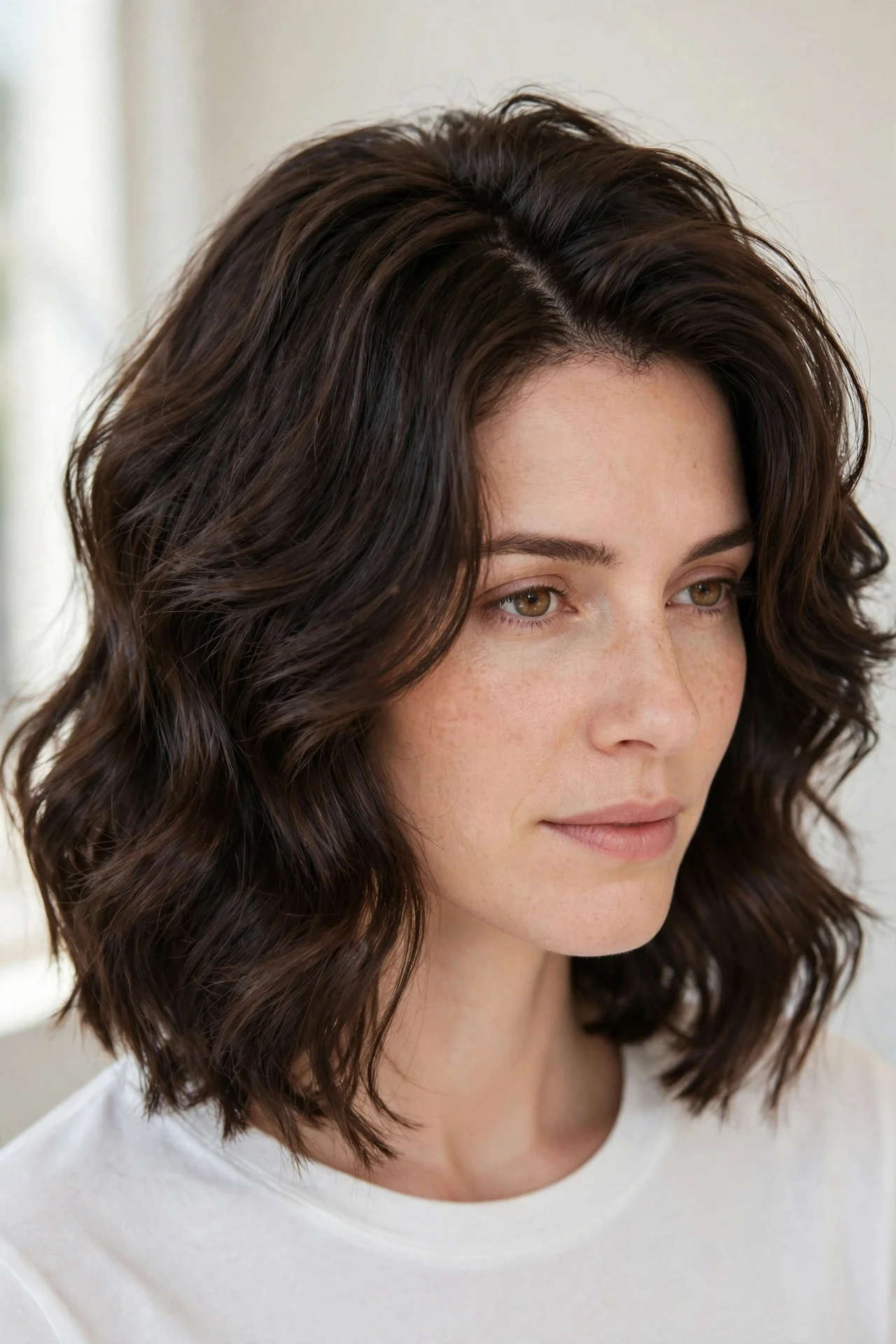 Side-Parted Wavy Lob With Volume at the Crown