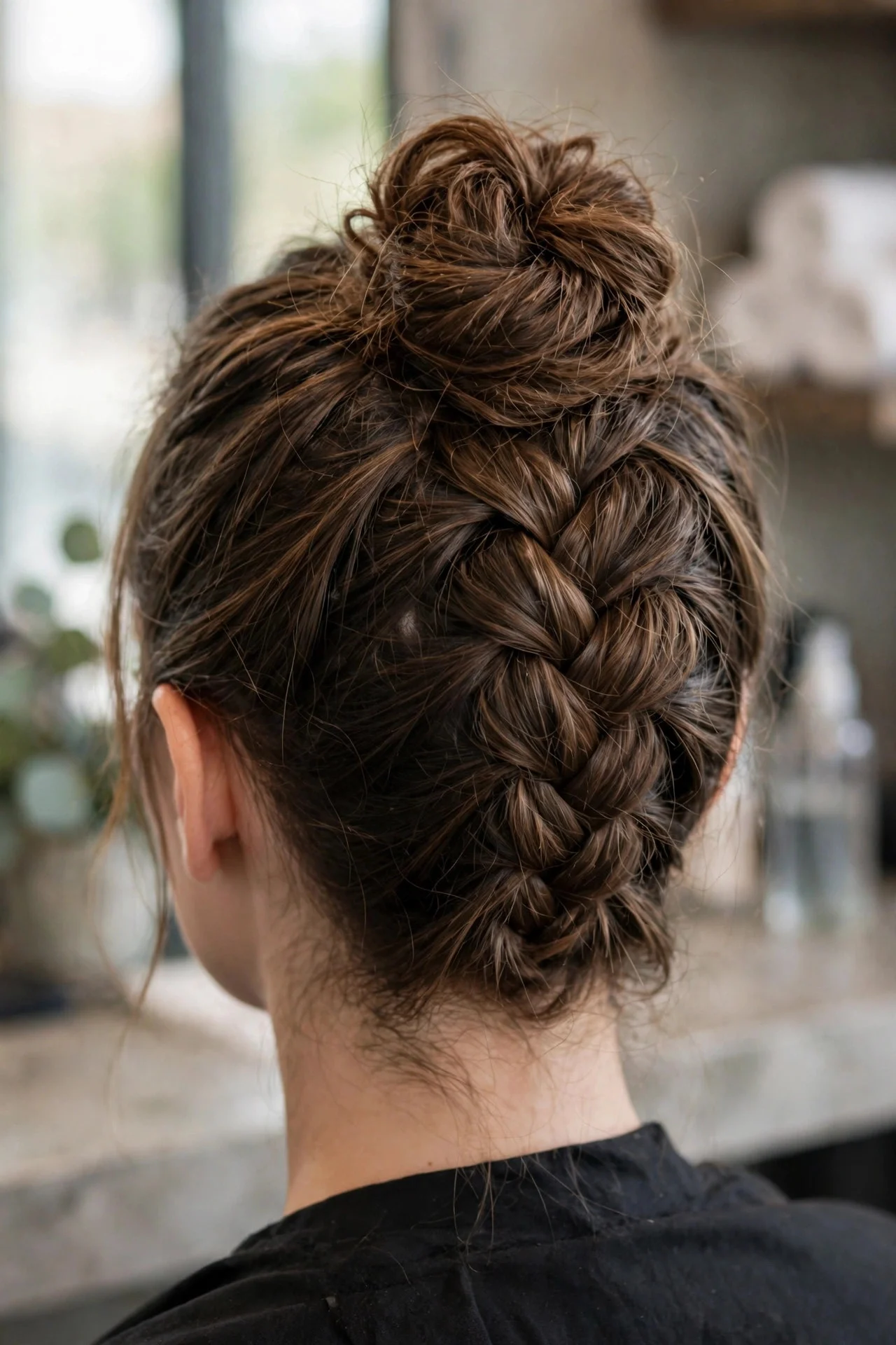 Upside-Down French Braid Topknot
