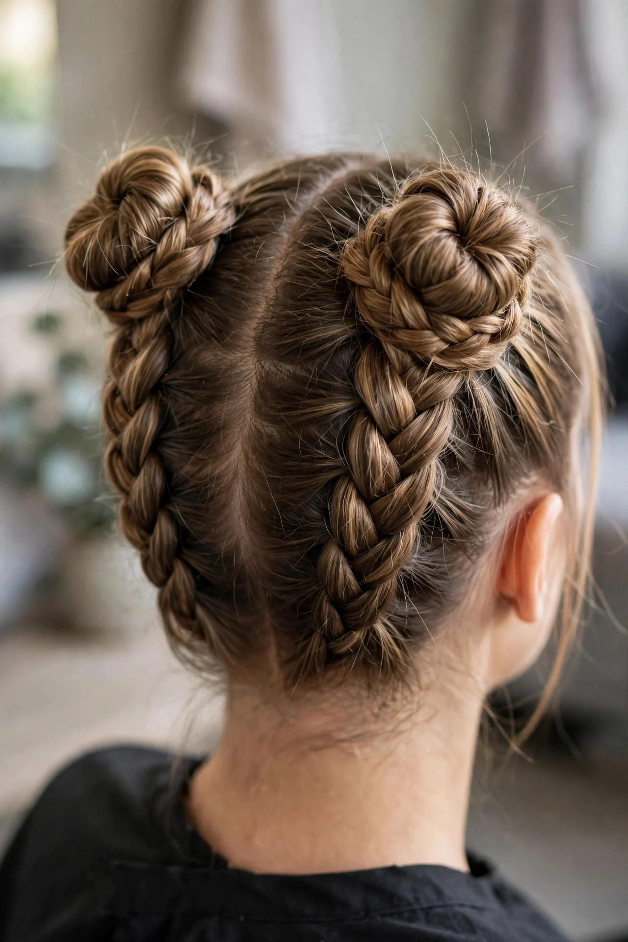 French Braid Pigtail Space Buns