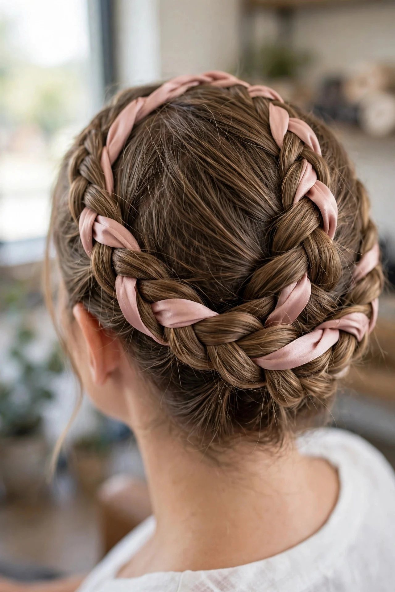 Halo Braid With a Woven Ribbon