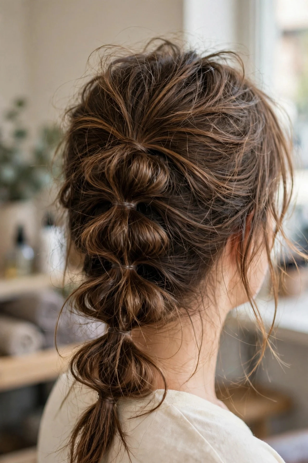 Slept-In Messy Bubble Braid