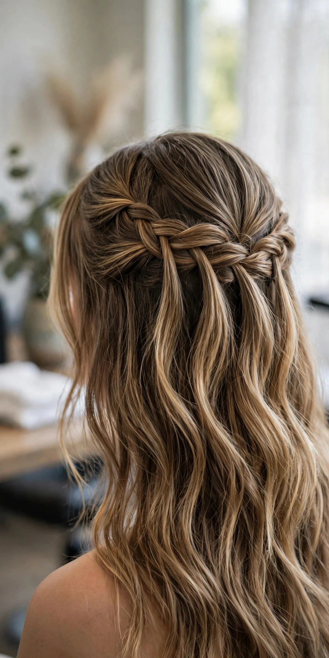 Classic Half-Up Waterfall Braid