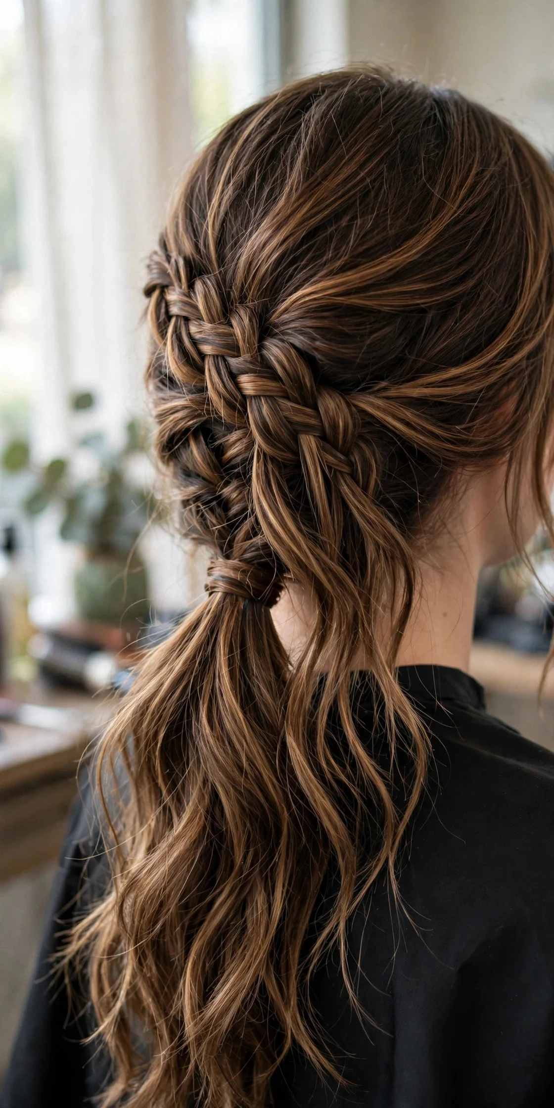 Waterfall Braid Into a Low Ponytail