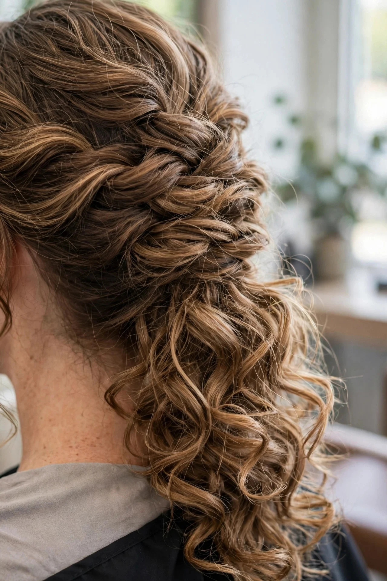 Messy Waterfall Braid With Voluminous Curls