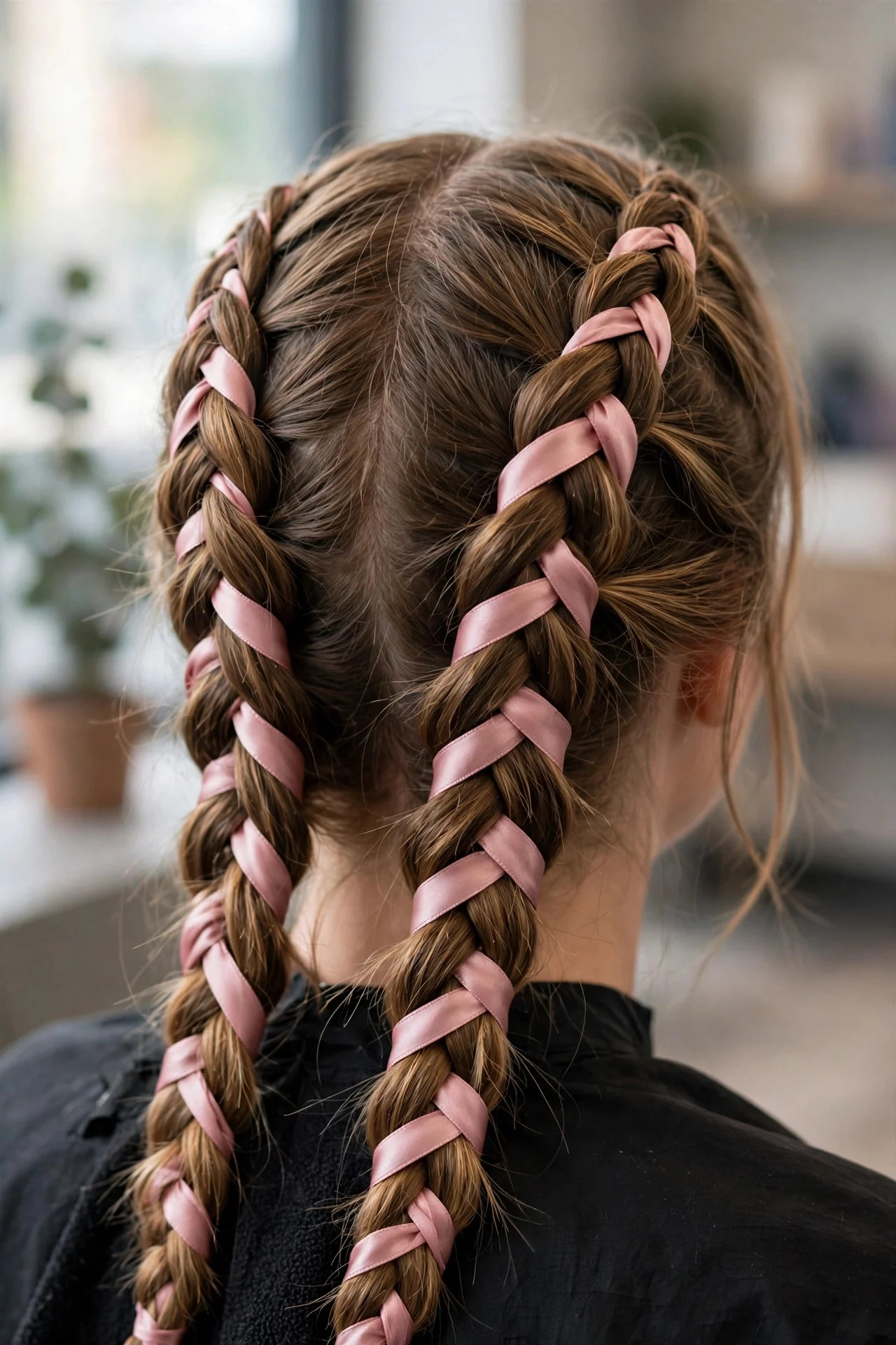 Double Dutch Braids with Ribbon Woven In
